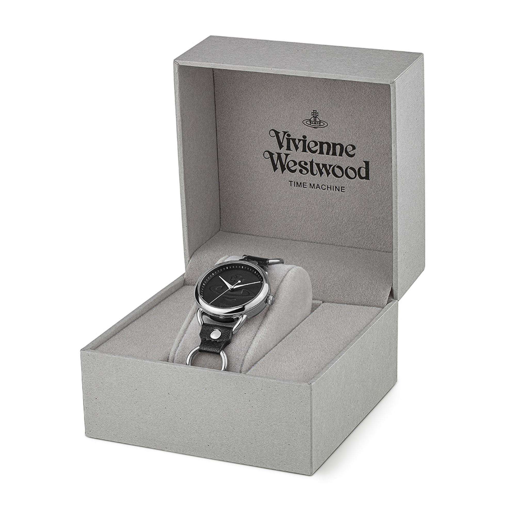 Vivienne Westwood Carnaby Quarz Schwarzes Zifferblatt Schwarzes Lederarmband Damen Uhr VV163BKSL