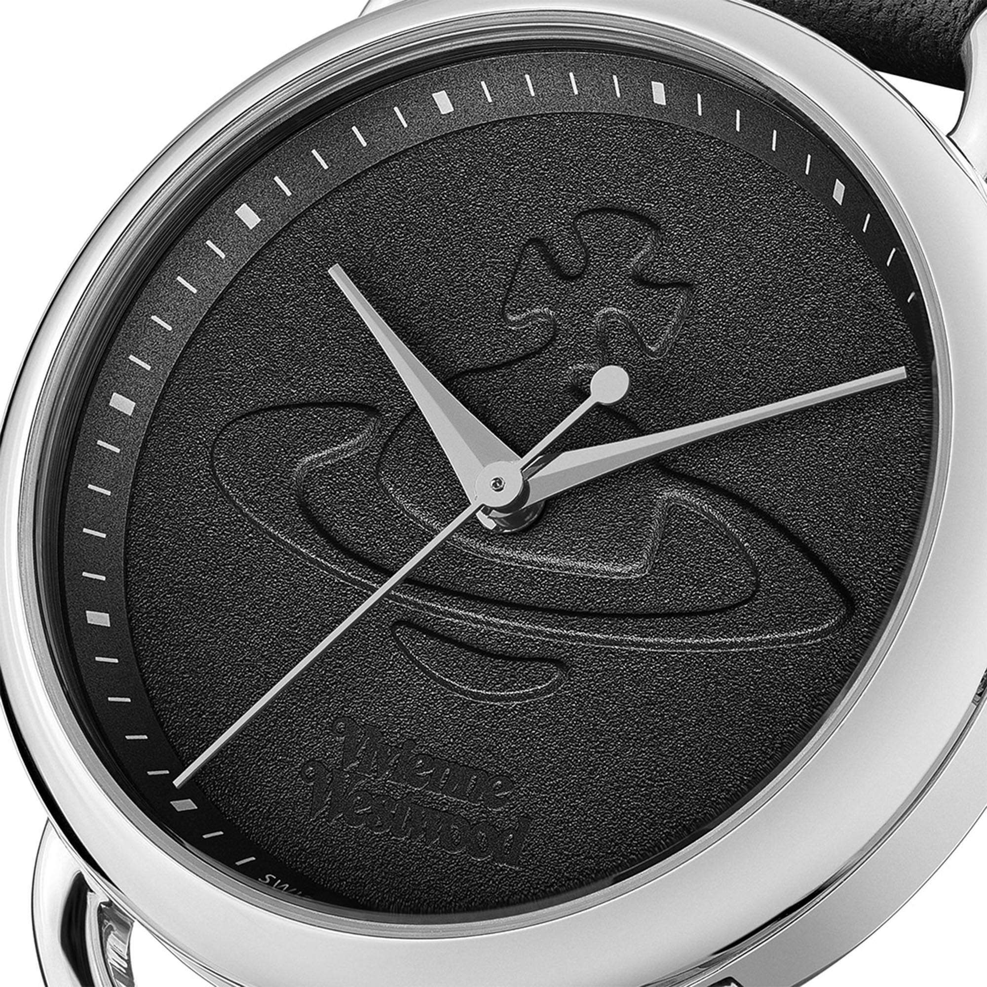Vivienne Westwood Carnaby Quarz Schwarzes Zifferblatt Schwarzes Lederarmband Damen Uhr VV163BKSL