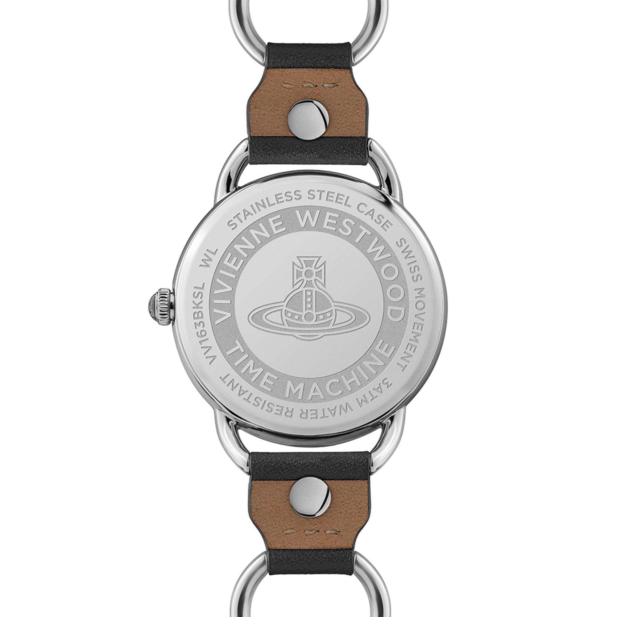 Vivienne Westwood Carnaby Quarz Schwarzes Zifferblatt Schwarzes Lederarmband Damen Uhr VV163BKSL