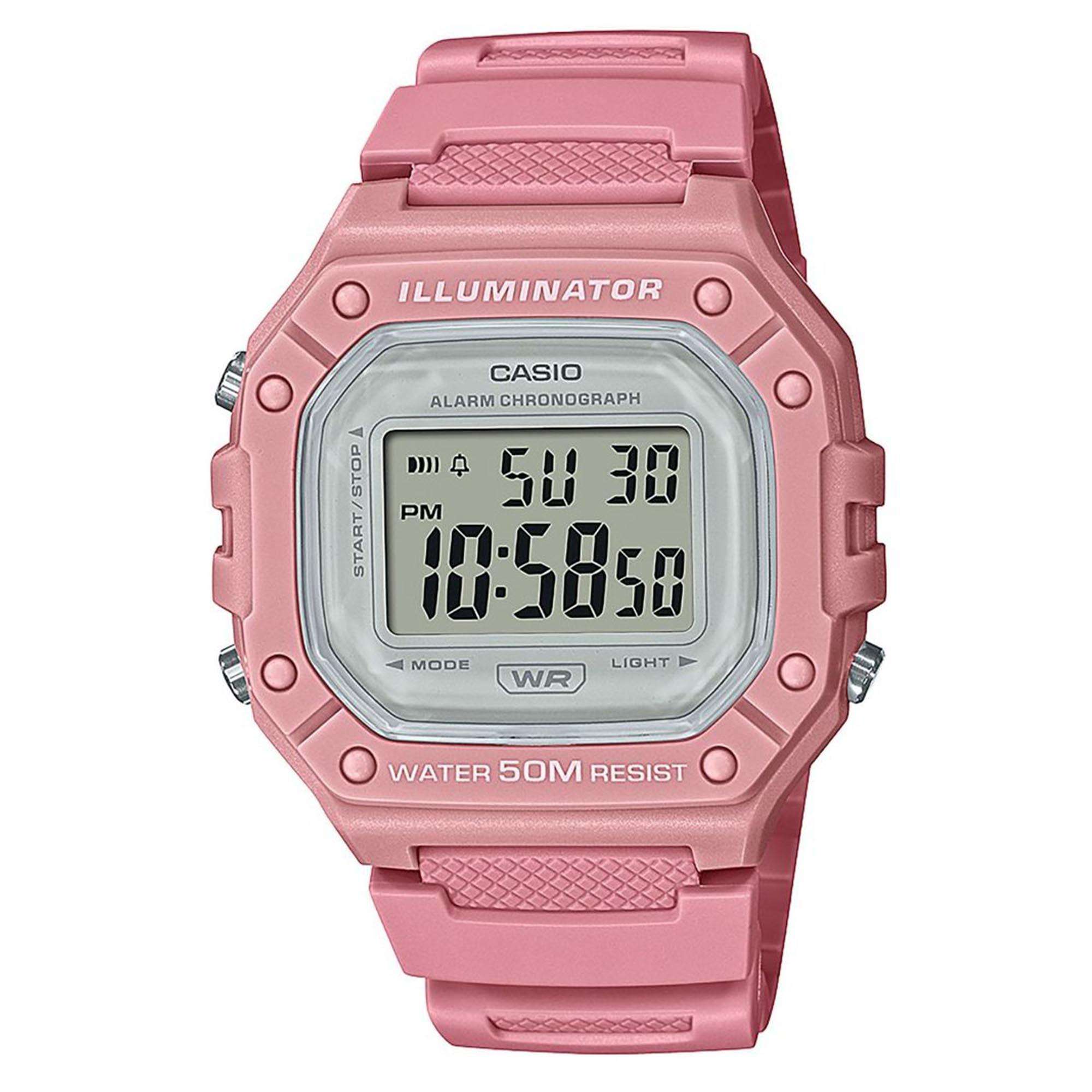 Casio Collection Digitale Quarz Pinkes Harz Armband Damen Uhr W-218HC-4AVEF