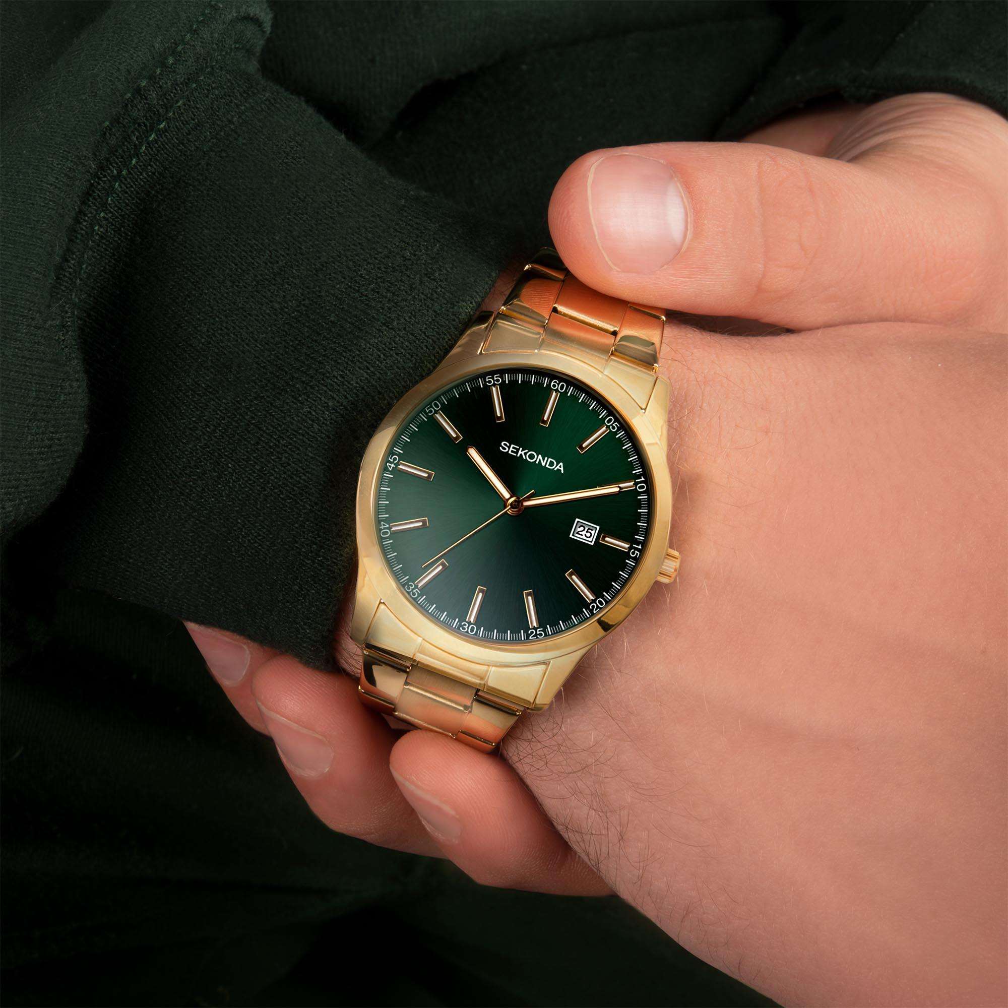 Sekonda Classic Quartz Green Dial Gold Coloured Stainless Steel Men's Watch 1996