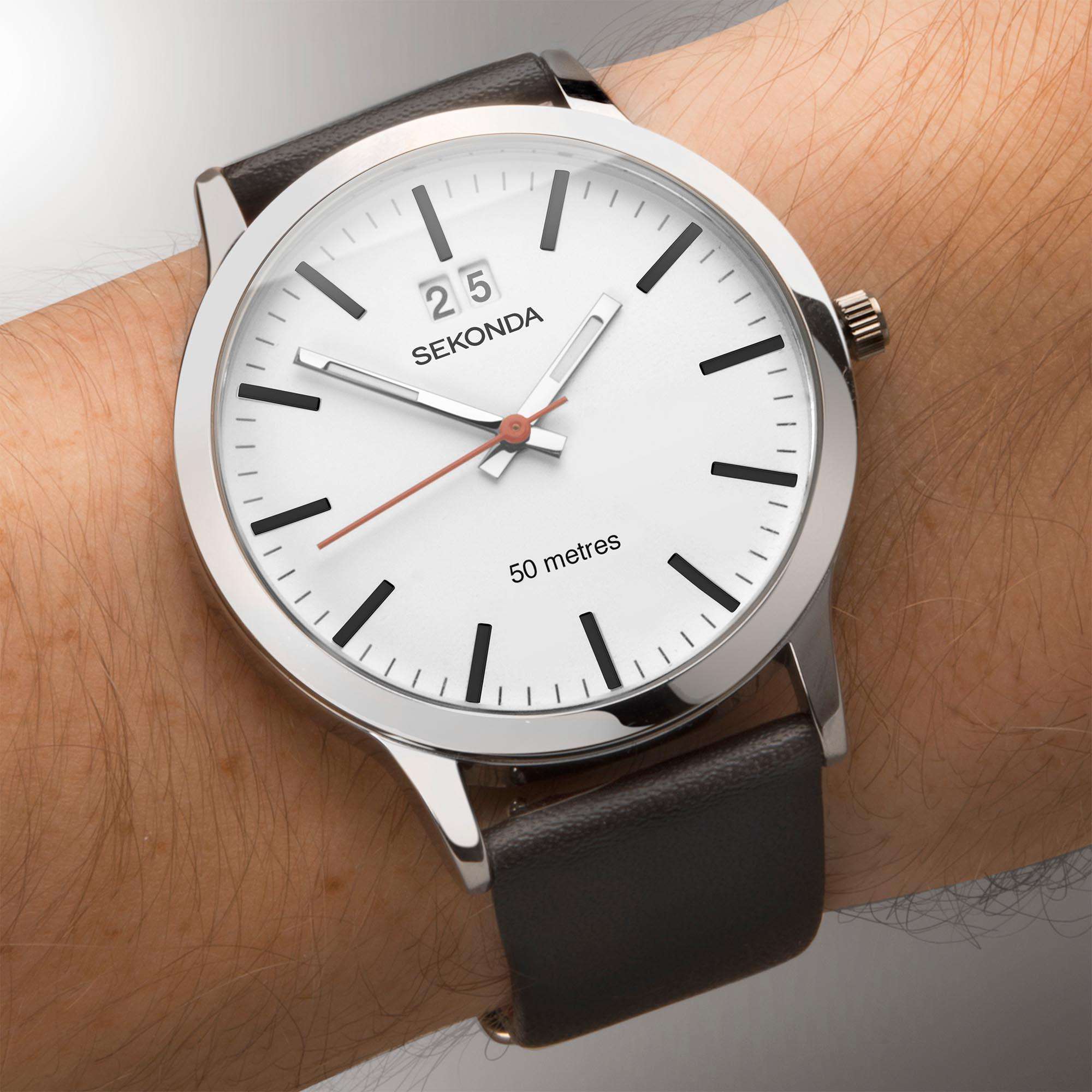 Sekonda Classic Quartz Weißes Zifferblatt Schwarzes Armband Uhr 1939