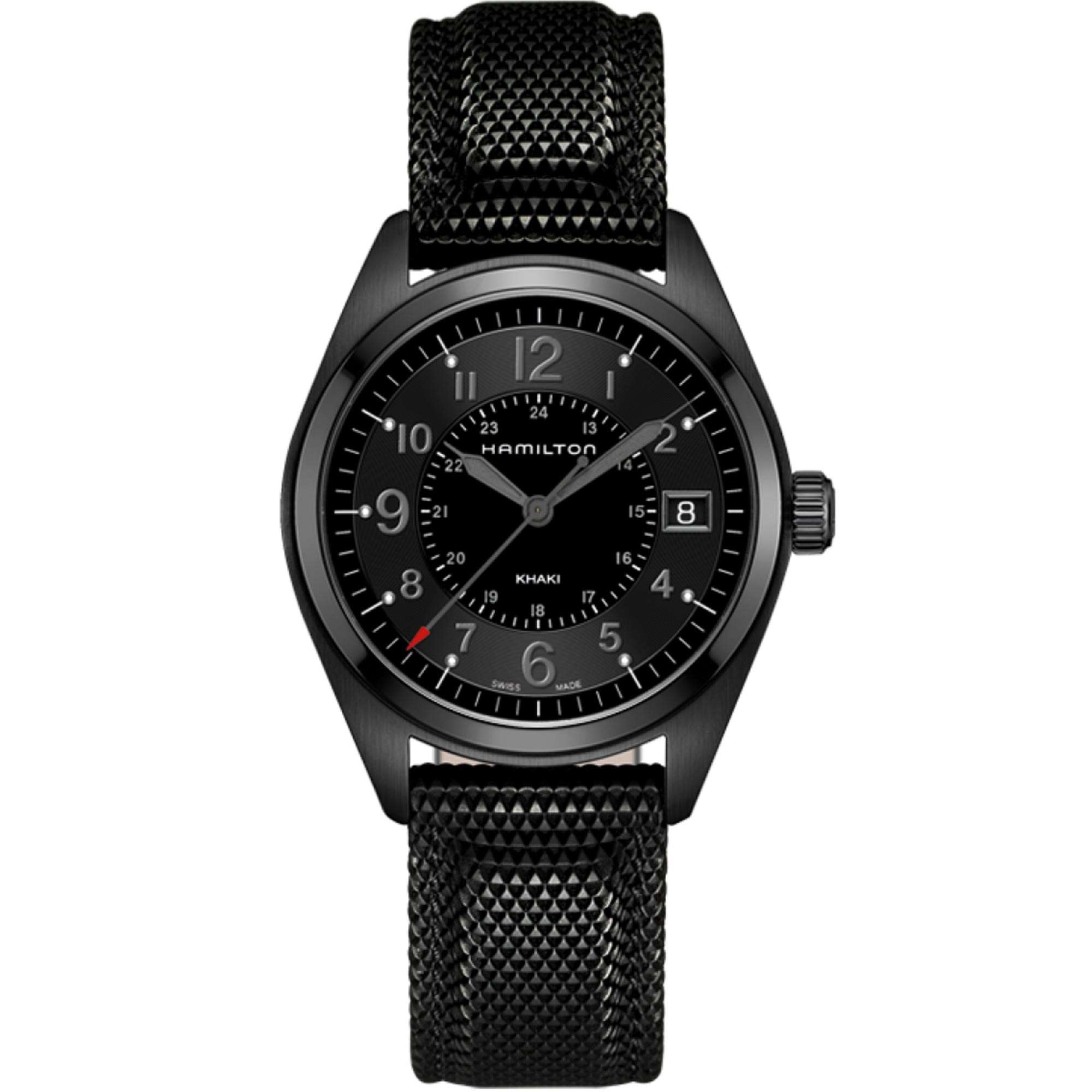 Hamilton Khaki Field Quartz Black Dial Synthetic Strap Mens Watch H68401735