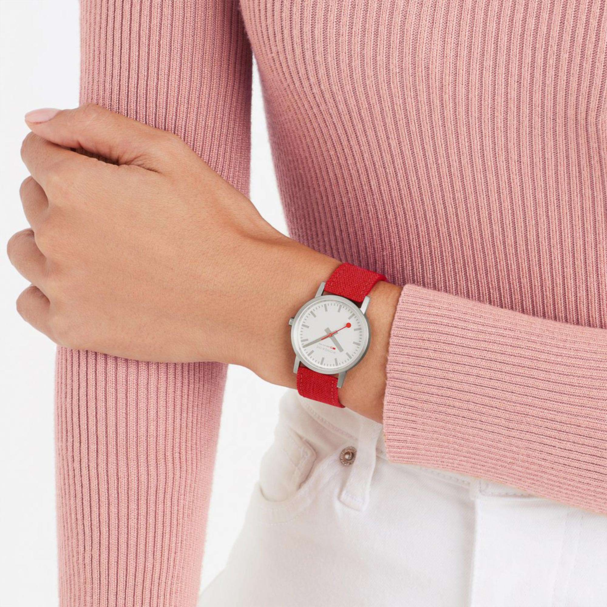 Mondaine Classic Quartz White Dial Textile Strap Women's Watch A658.30323.17SBC