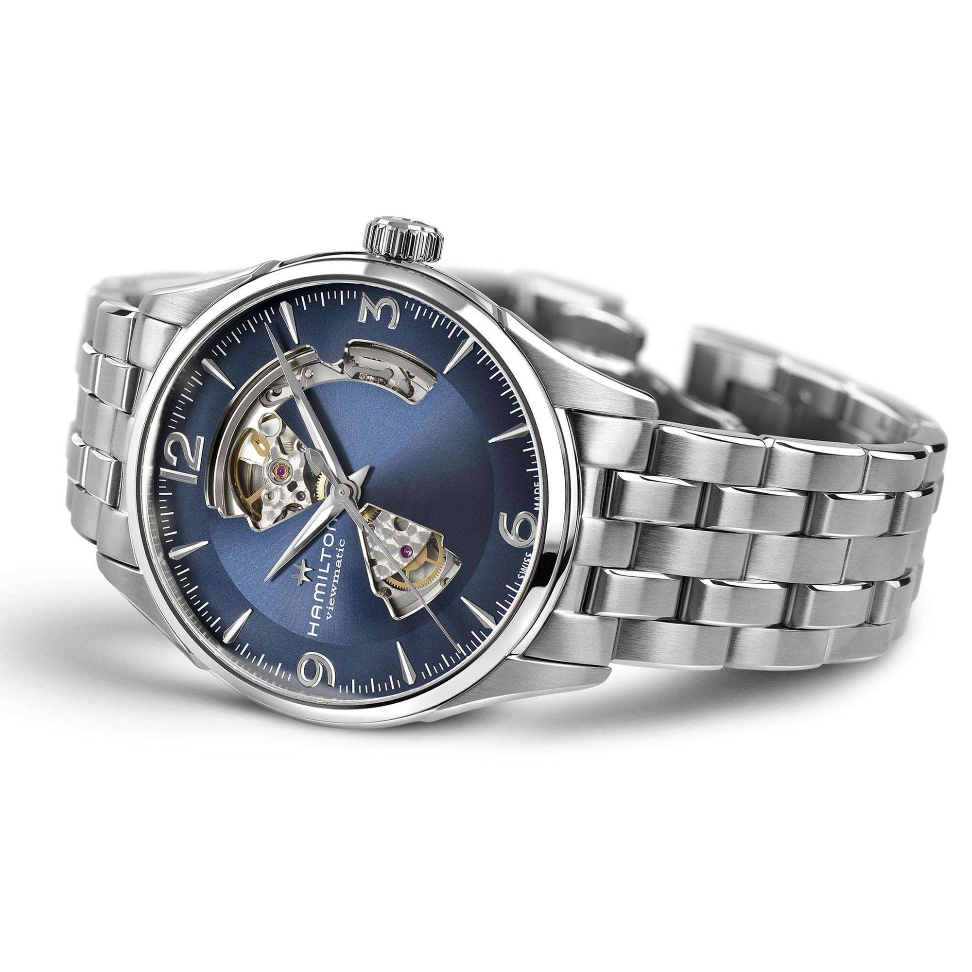 Hamilton Jazzmaster 42mm Offenes Herz Blau Zifferblatt Stahl Herren Automatik Uhr H32705141