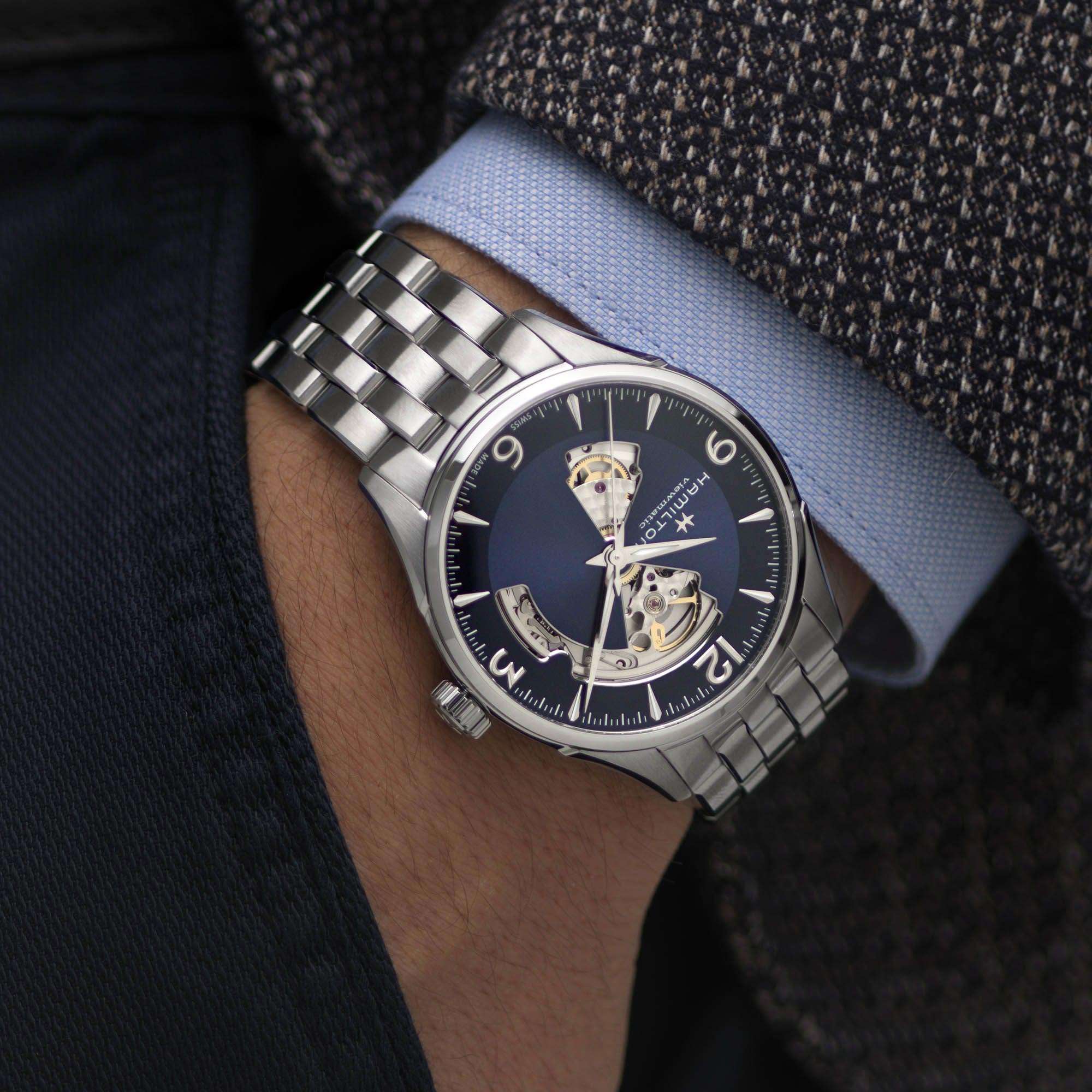 Hamilton Jazzmaster 42mm Offenes Herz Blau Zifferblatt Stahl Herren Automatik Uhr H32705141