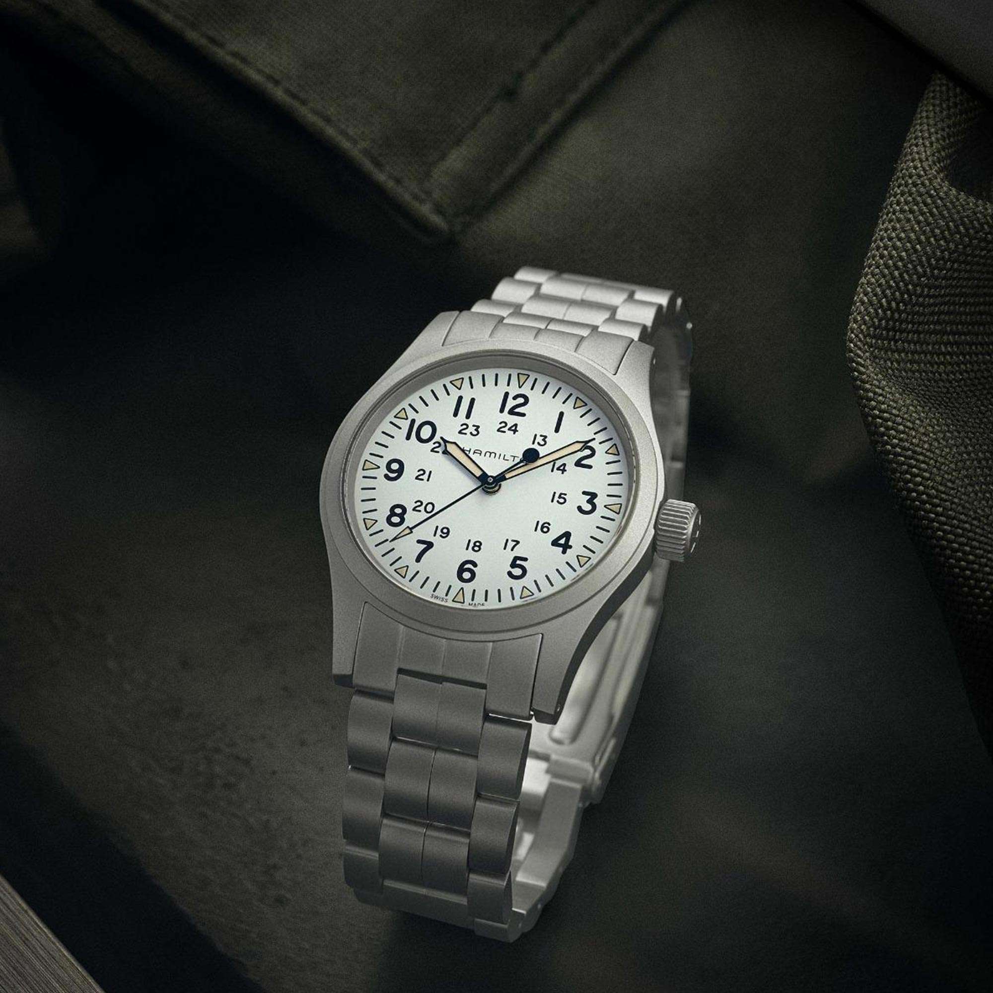 Hamilton Khaki Field 40mm White Dial Steel Mens Mechanical Watch H69439111