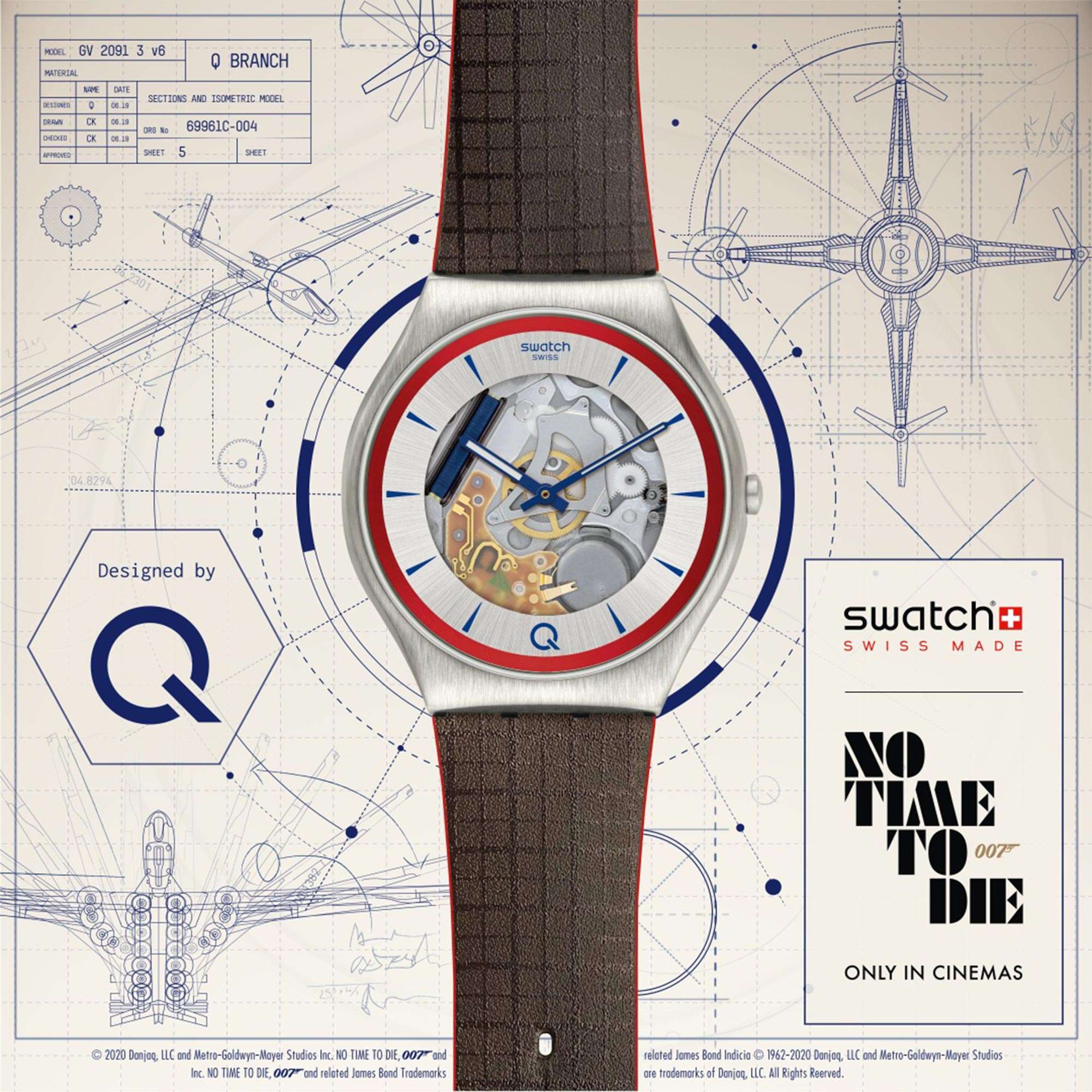 Swatch Skin 42mm James Bond 2Q Skeleton Grey Dial Mens Quartz Watch SS07Z102