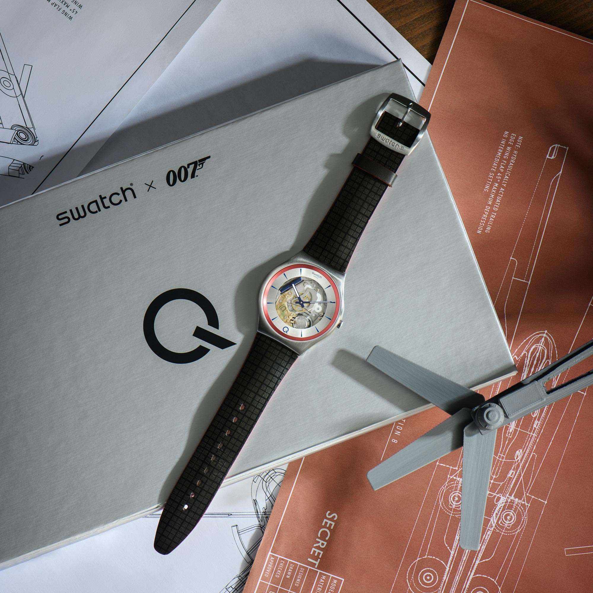 Swatch Skin 42mm James Bond 2Q Skeleton Grey Dial Mens Quartz Watch SS07Z102