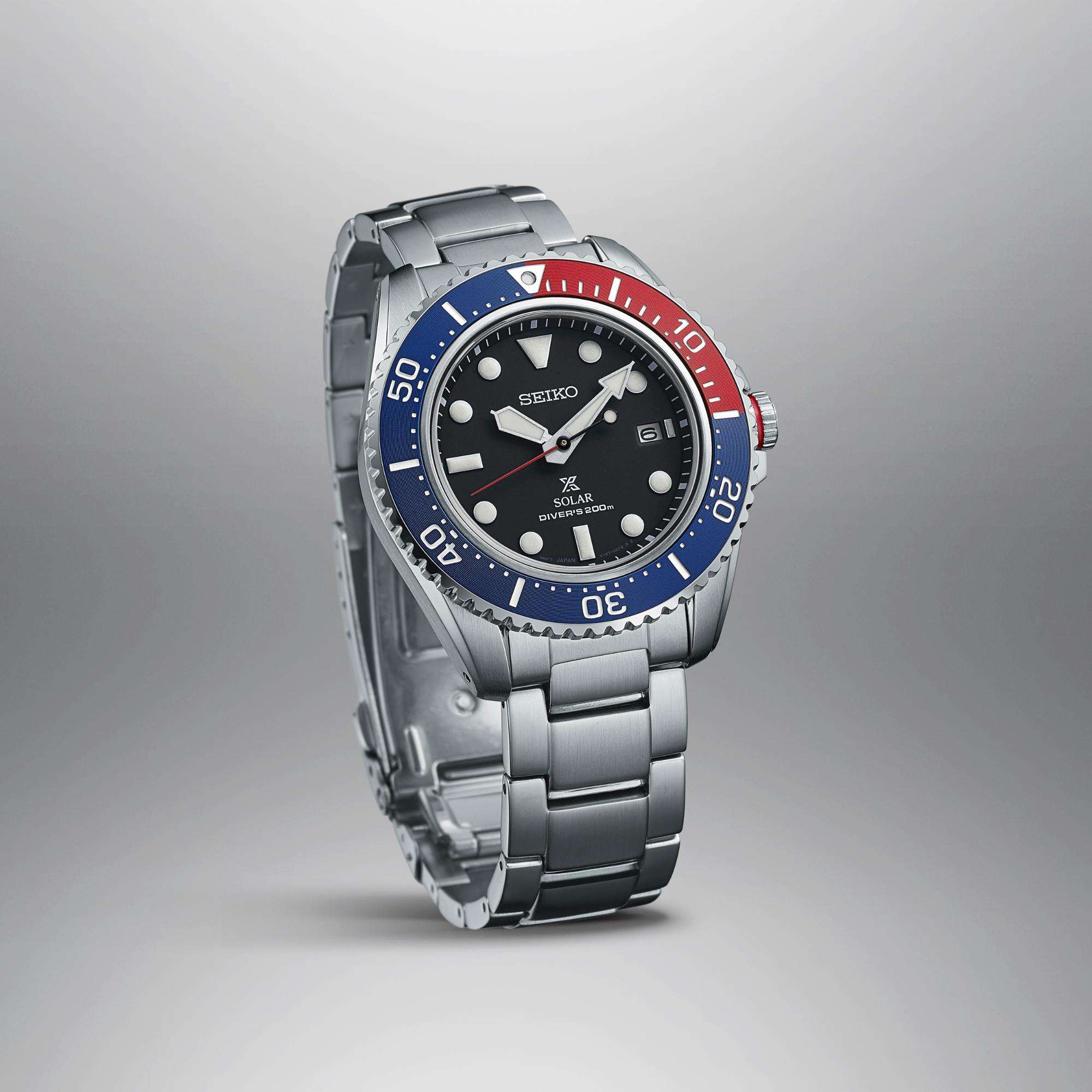 Seiko Prospex Solar Quarz Schwarzes Zifferblatt Edelstahlarmband Herren Uhr SNE591P1