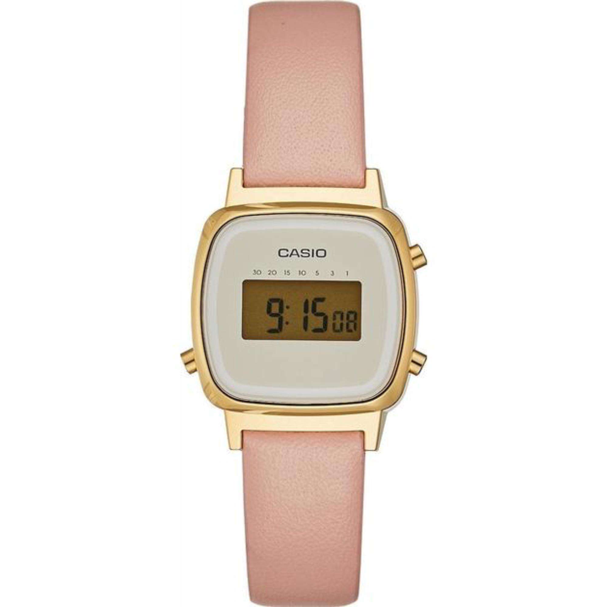 Casio Collection Quarz Digital Rosa Lederarmband Damen Uhr LA670WEFL-4A2EF