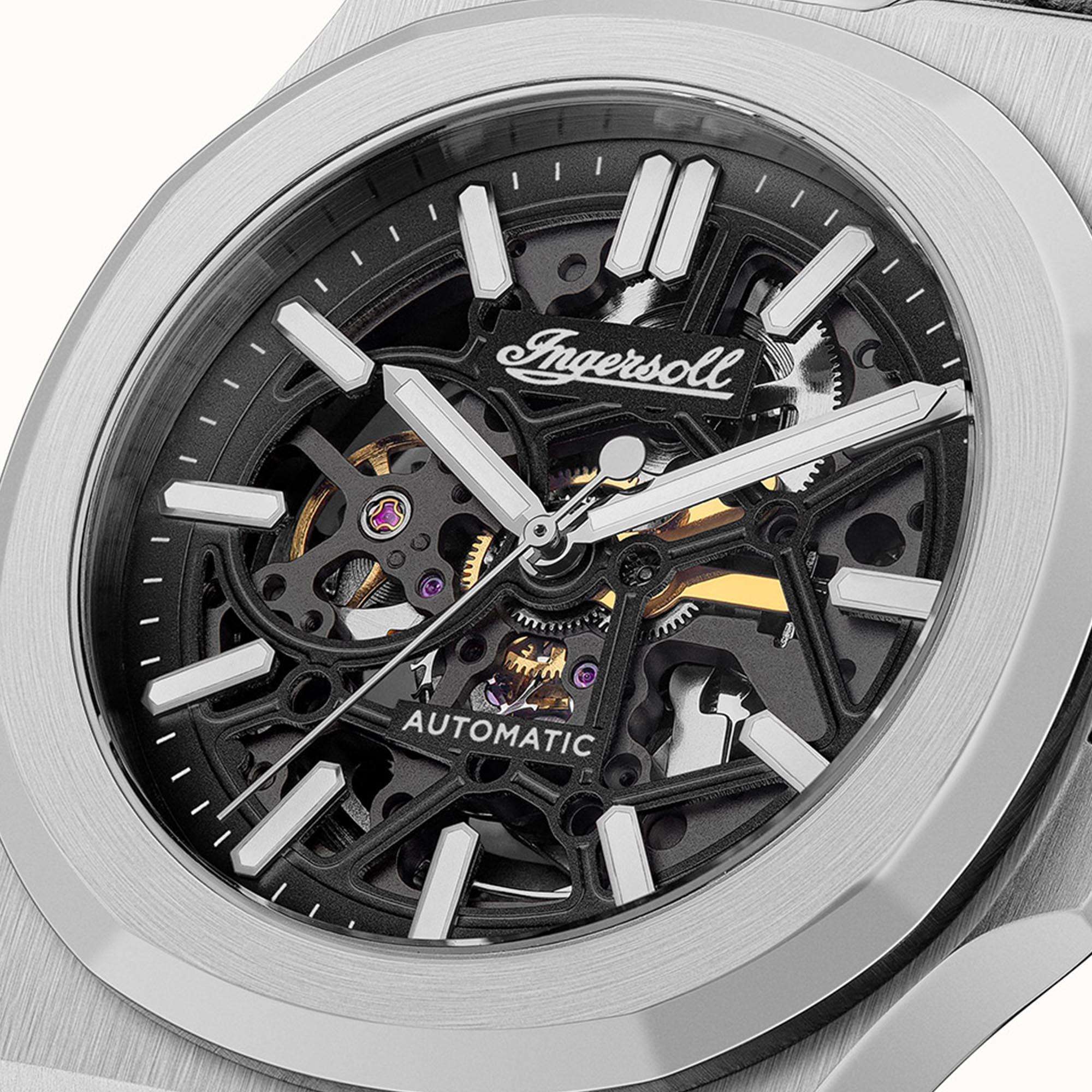 Ingersoll The Catalina Automatik Schwarzes Zifferblatt Schwarzes Lederarmband Herren Uhr I12502
