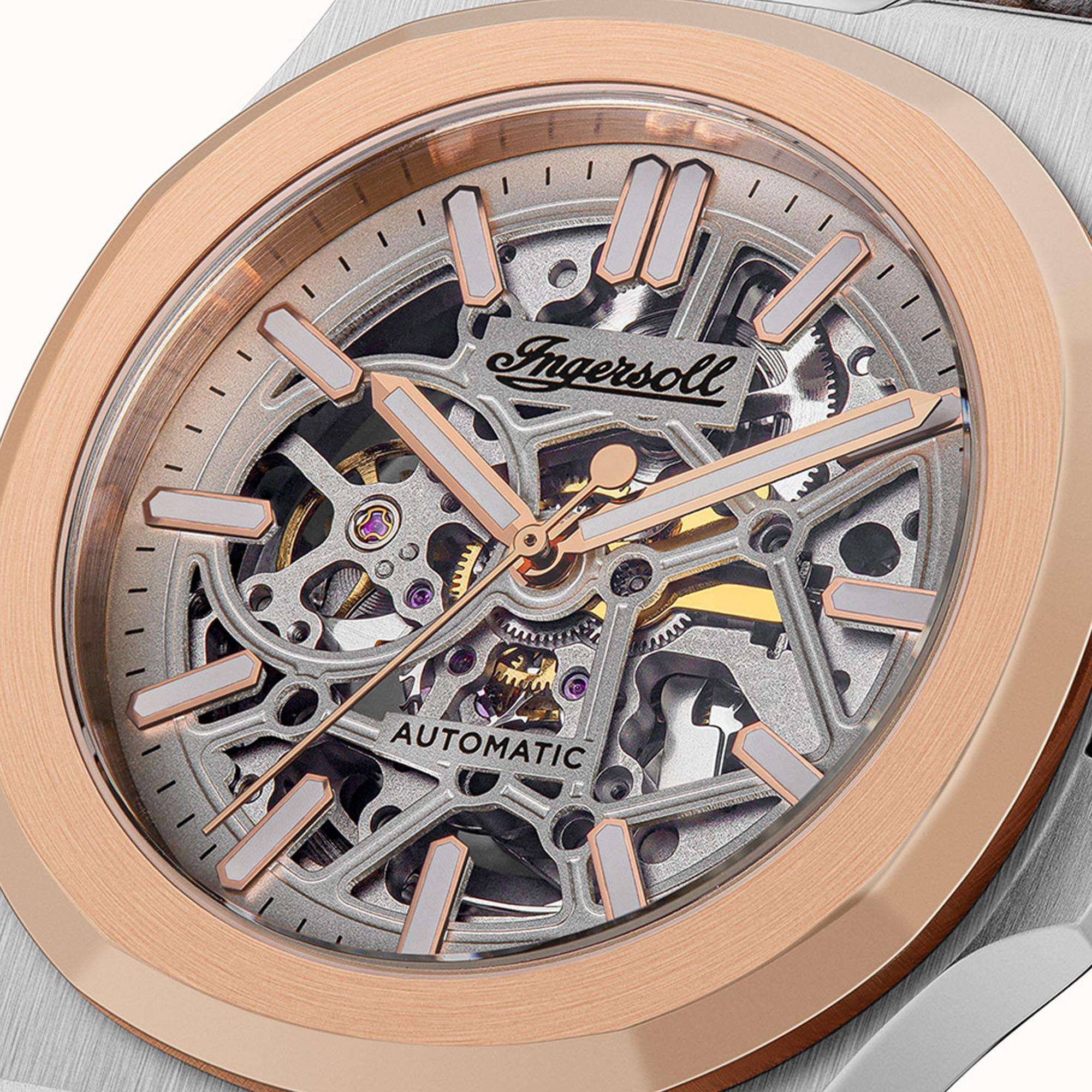 Ingersoll The Catalina Automatik Silbernes Zifferblatt Braunes Lederarmband Herren Uhr I12503