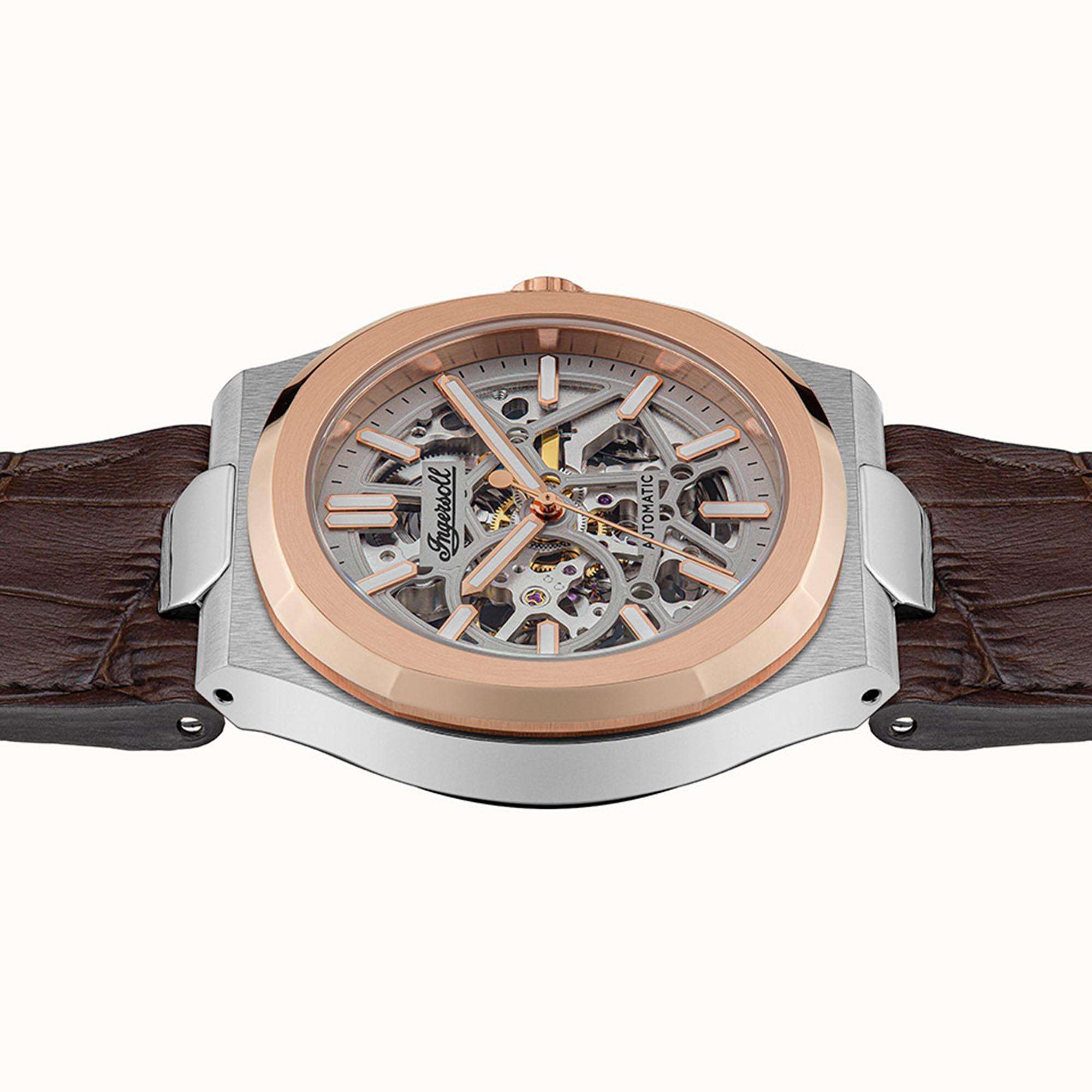 Ingersoll The Catalina Automatik Silbernes Zifferblatt Braunes Lederarmband Herren Uhr I12503