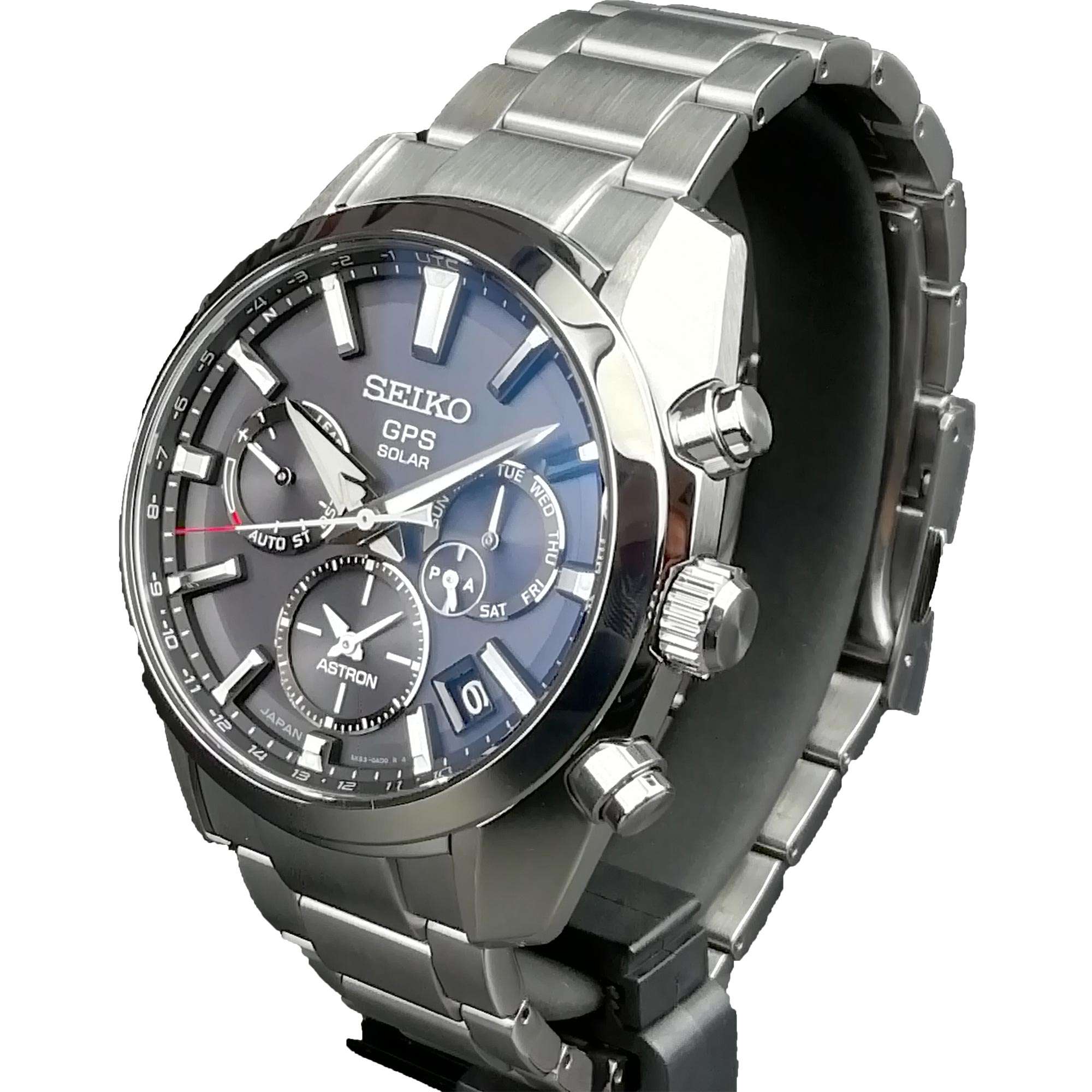 Seiko Astron Quartz Black Dial Stainless Steel Bracelet GPS Solar Satellite Men's Watch SSH021J1
