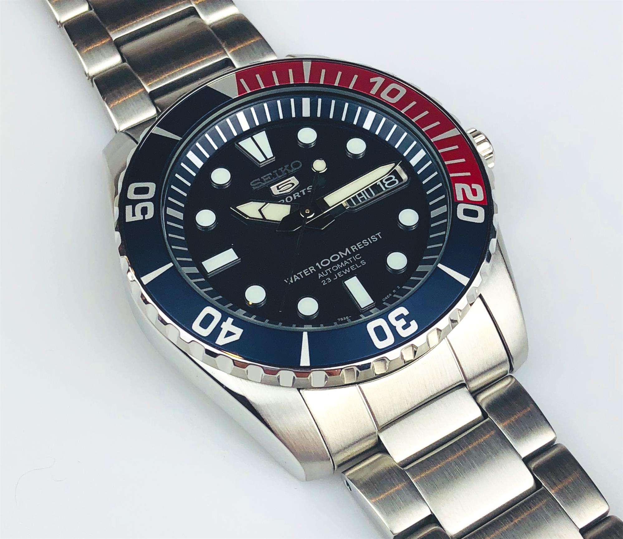 Seiko 5 Sports Automatic Sea Urchin Pepsi Dial Men's Watch SNZF15K1 - WatchNation
