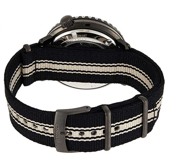 Seiko 5 Sports Flaschenverschluss Gehäuse Textilarmband Automatik Schwarzes Zifferblatt Herren Uhr SRPC67K1