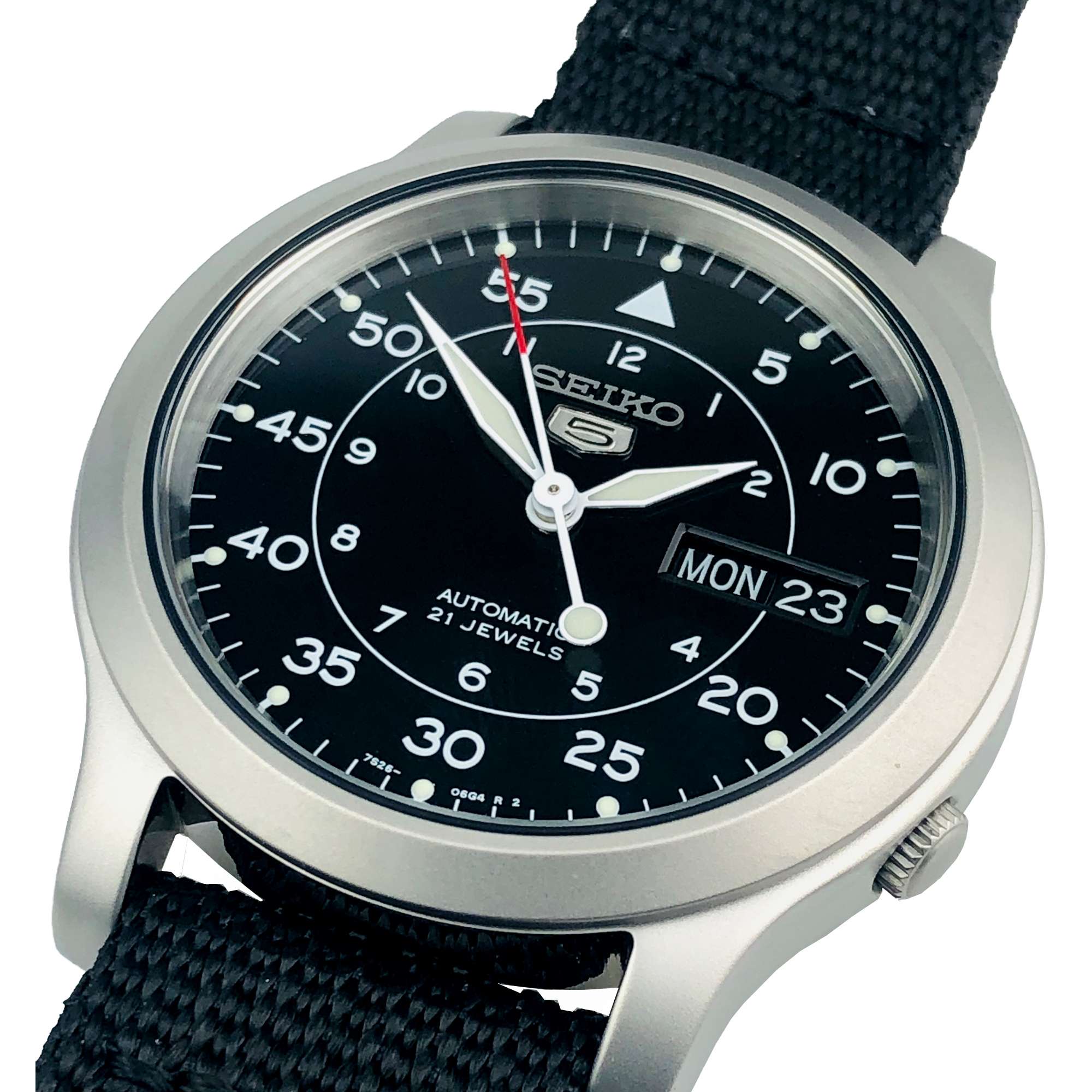 Seiko 5 Automatic Black Dial Black NATO Fabric Strap Men's Watch SNK809K2 - WatchNation