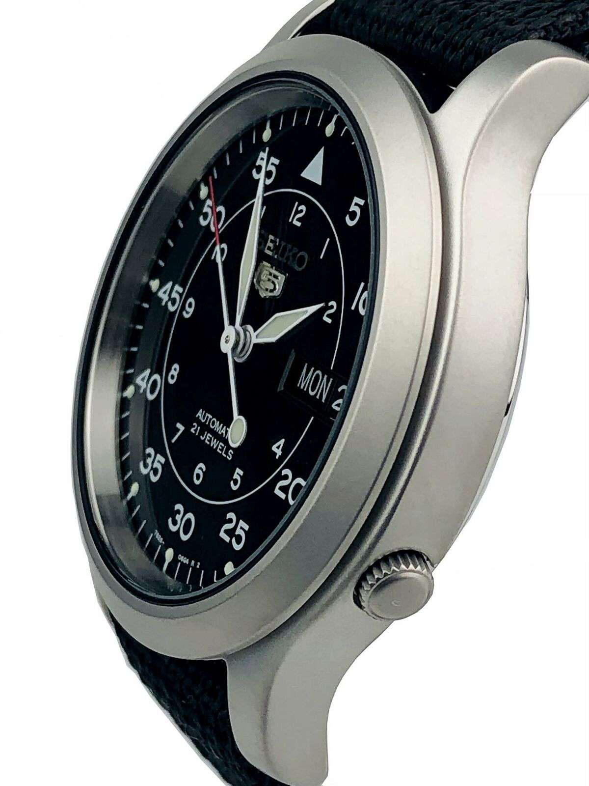 Seiko 5 Automatic Black Dial Black NATO Fabric Strap Men's Watch SNK809K2 - WatchNation