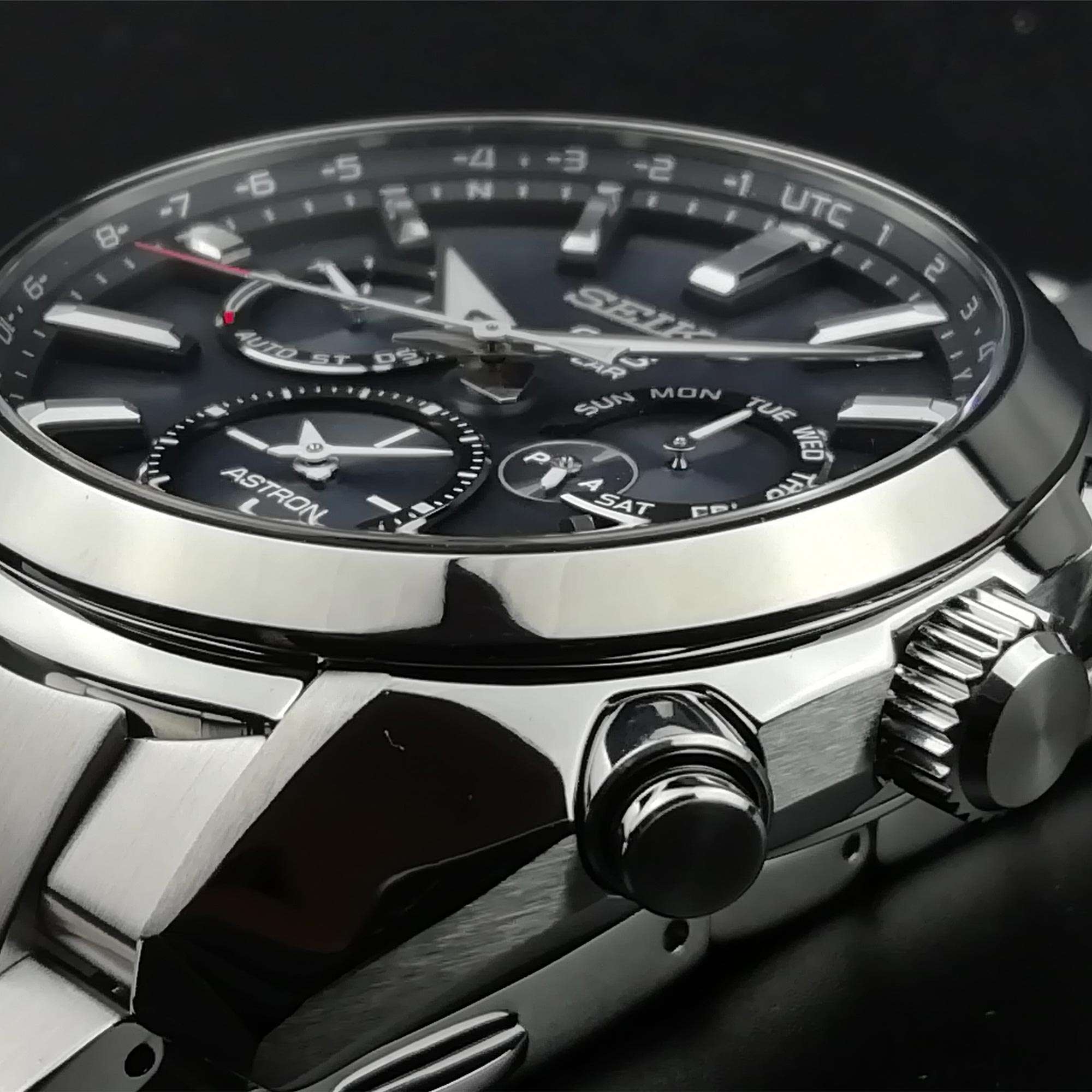 Seiko Astron Quartz Black Dial Stainless Steel Bracelet GPS Solar Satellite Men's Watch SSH021J1