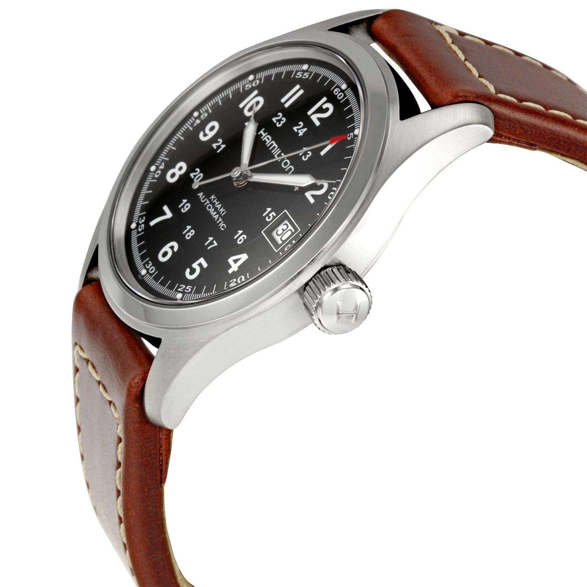 Hamilton Khaki Field 38mm Schwarzes Zifferblatt Leder Herren Automatik Uhr H70455533