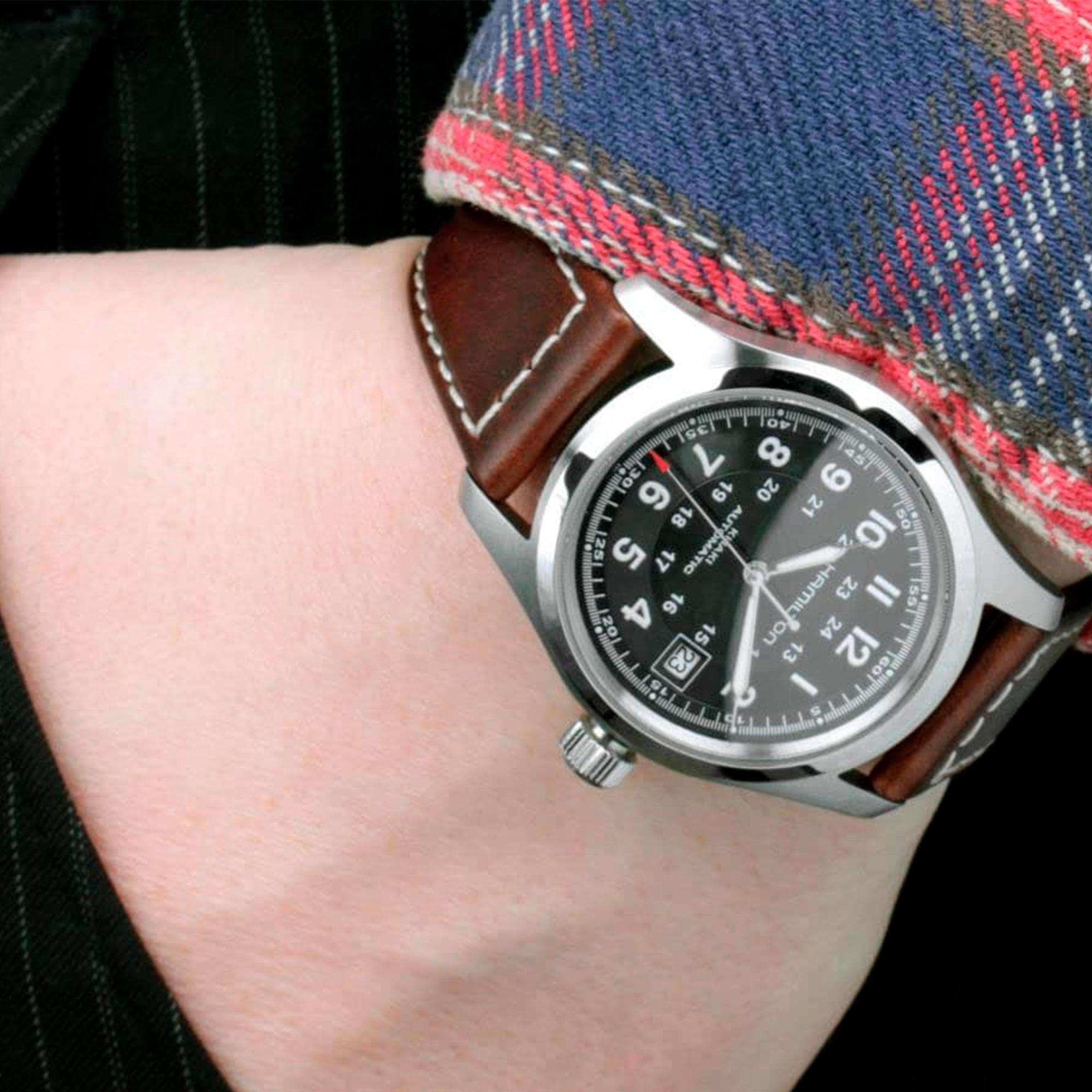 Hamilton Khaki Field 38mm Schwarzes Zifferblatt Leder Herren Automatik Uhr H70455533