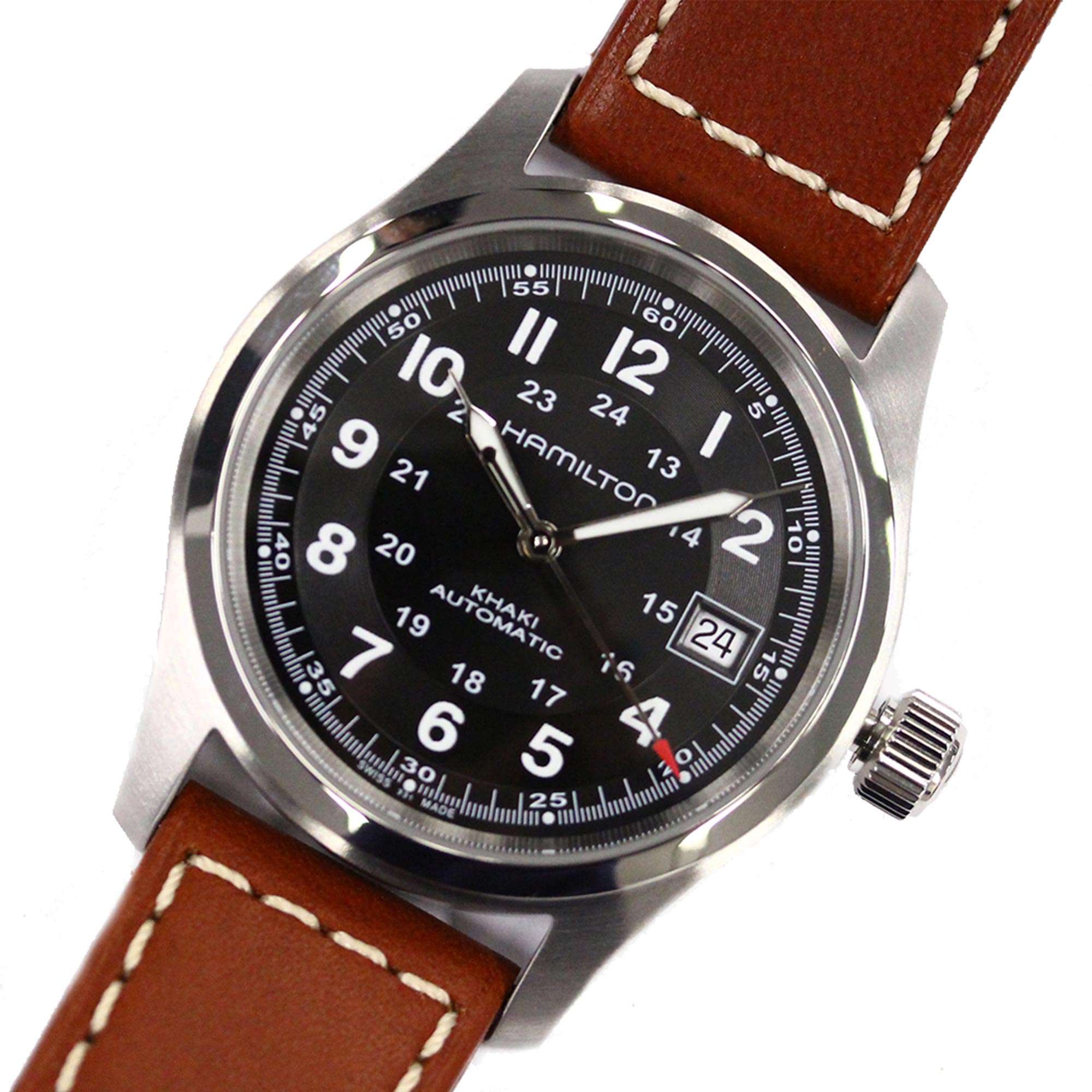 Hamilton Khaki Field 38mm Schwarzes Zifferblatt Leder Herren Automatik Uhr H70455533