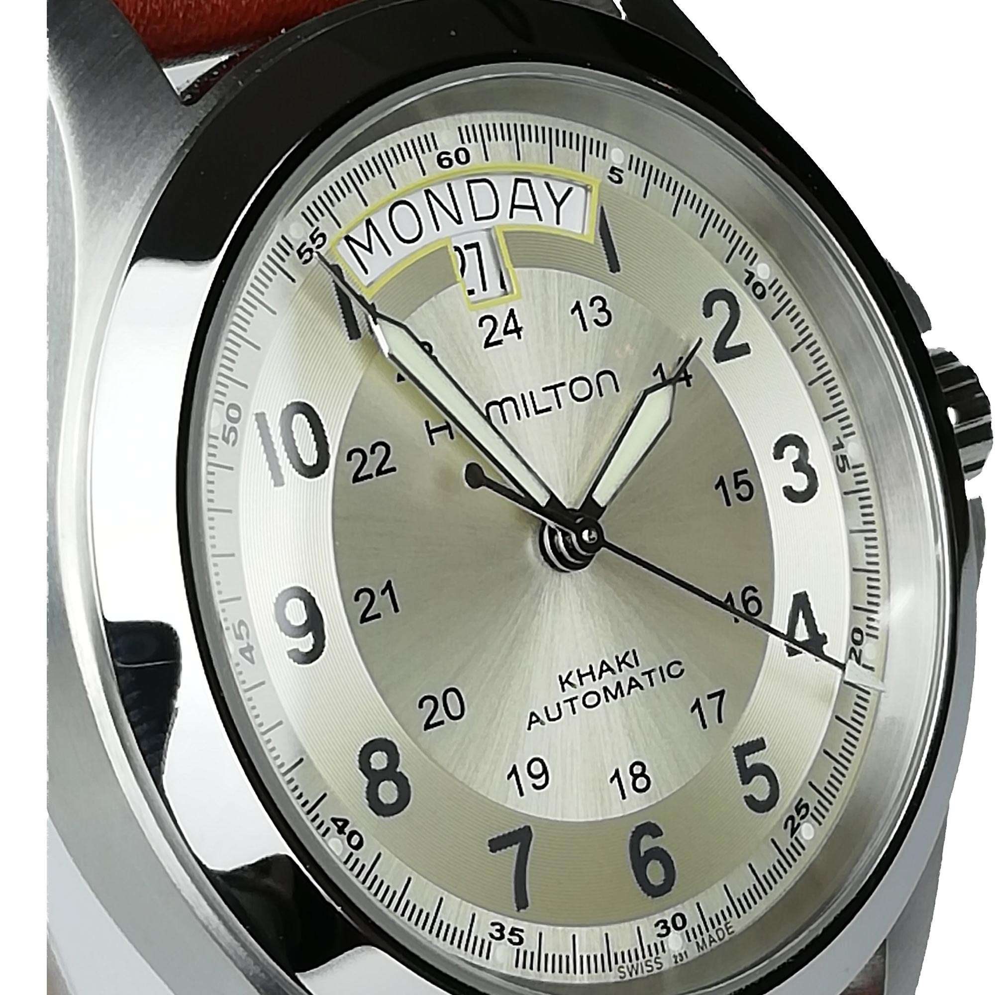 Hamilton Khaki Field H64455523 40mm brushed case from left profile