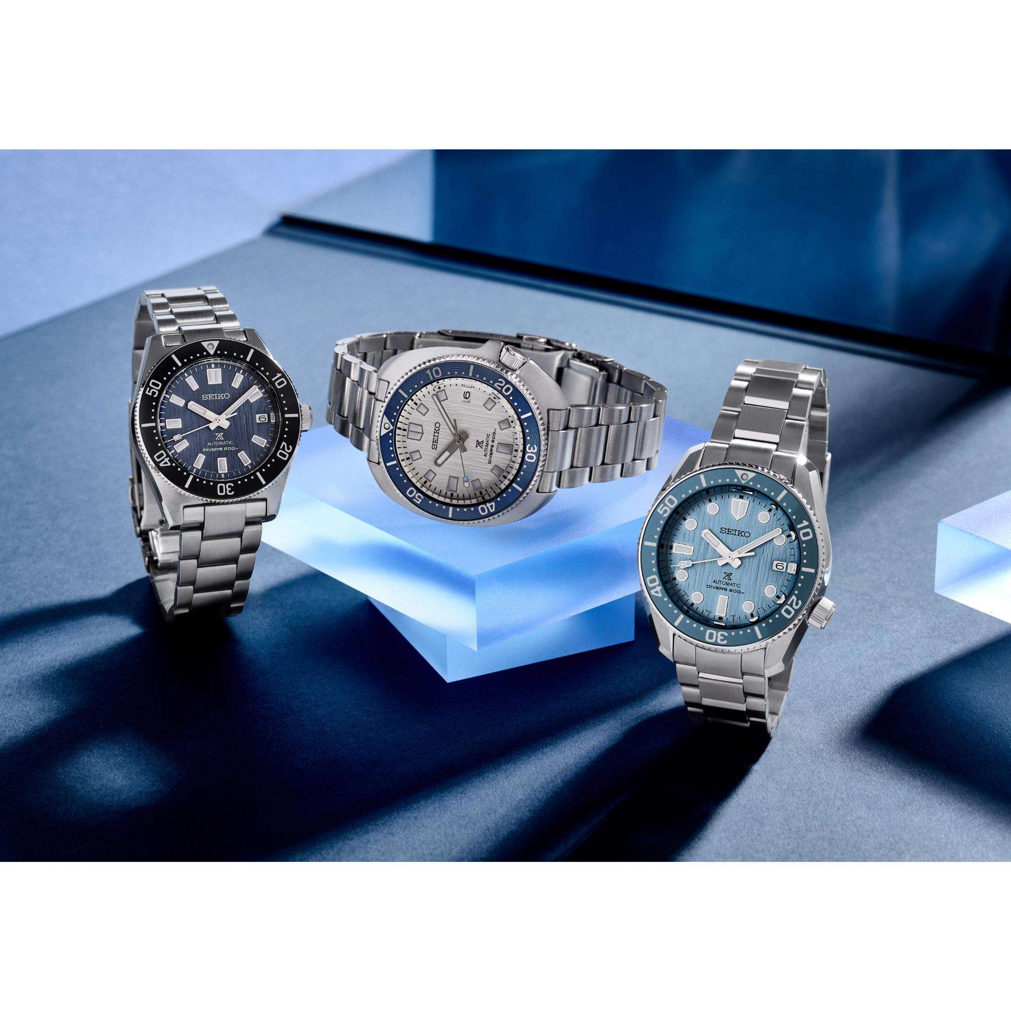 Seiko Prospex Save The Ocean Gletscher 1965 Neuinterpretation Automatik Blaues Zifferblatt Edelstahlarmband Herren Uhr SPB297J1