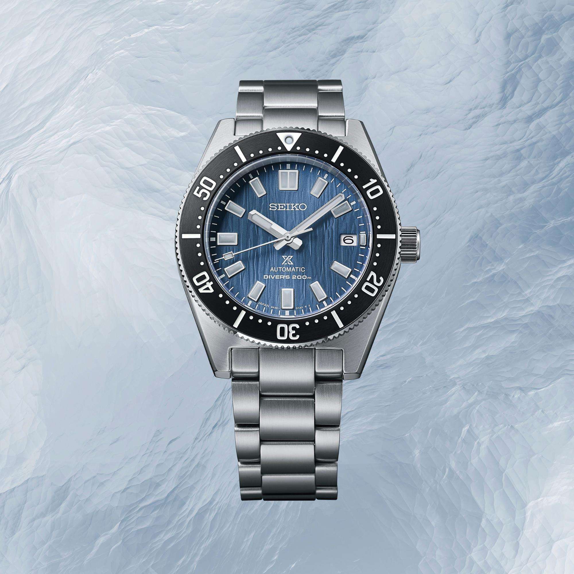 Seiko Prospex Save The Ocean Gletscher 1965 Neuinterpretation Automatik Blaues Zifferblatt Edelstahlarmband Herren Uhr SPB297J1