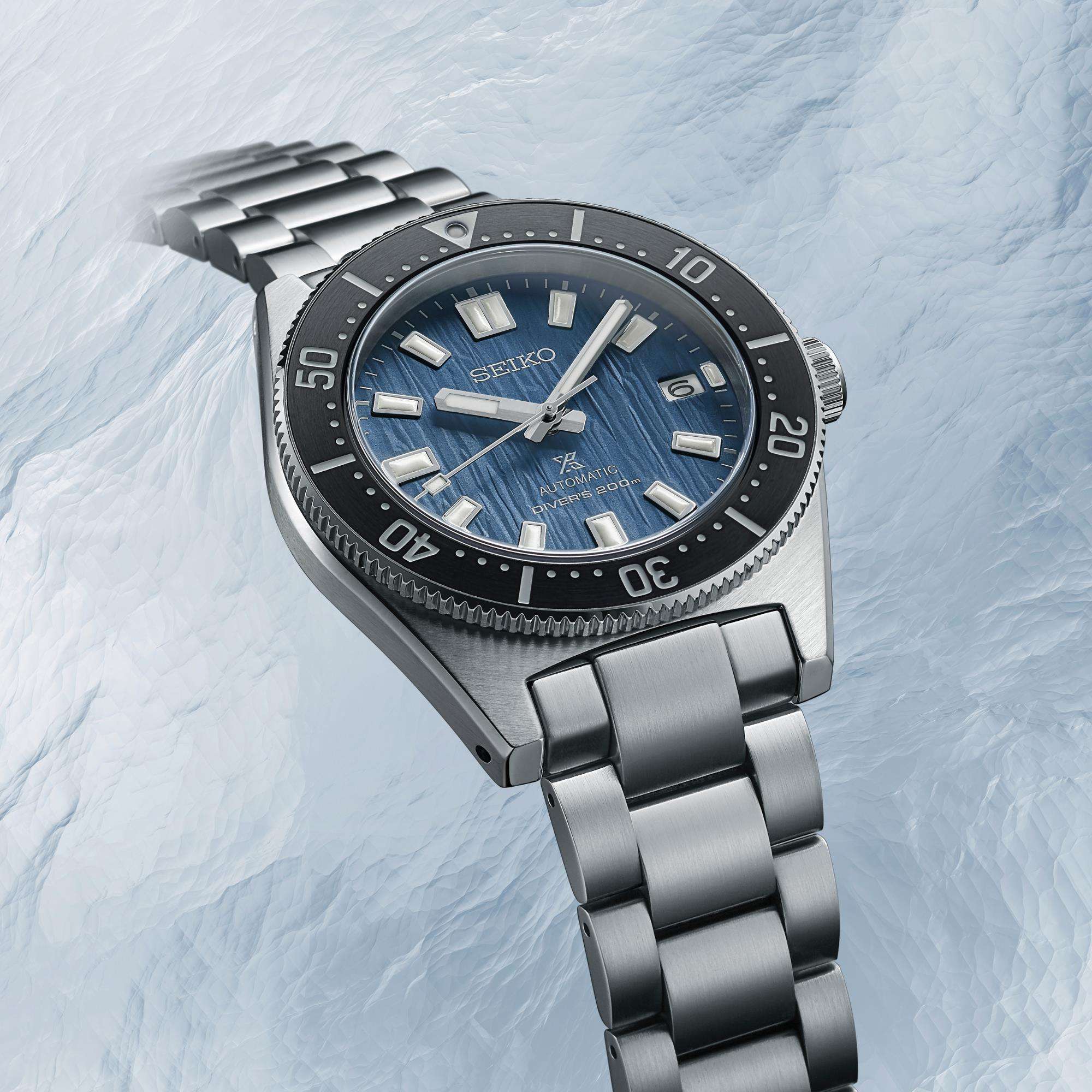 Seiko Prospex Save The Ocean Gletscher 1965 Neuinterpretation Automatik Blaues Zifferblatt Edelstahlarmband Herren Uhr SPB297J1