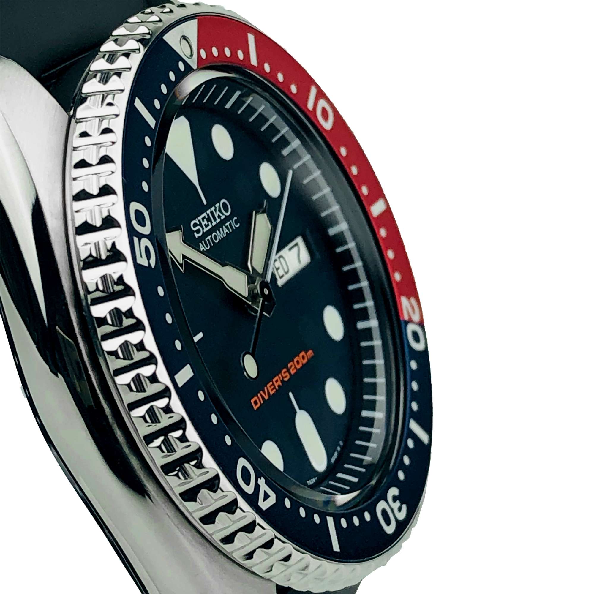 Seiko Divers Pepsi Automatik Schwarzes Zifferblatt Schwarzes Gummiarmband Herren Uhr SKX009K1