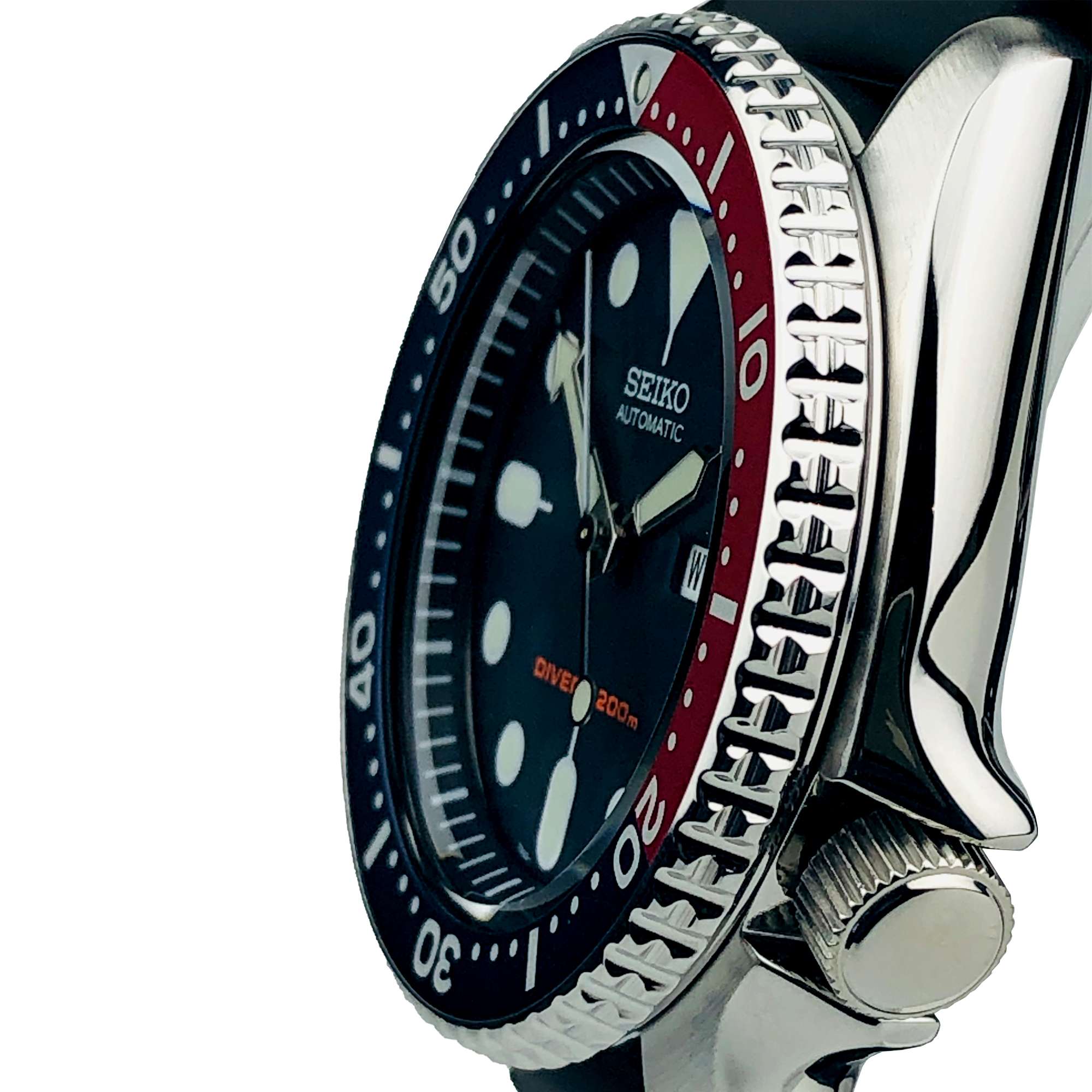 Seiko Divers Pepsi Automatik Schwarzes Zifferblatt Schwarzes Gummiarmband Herren Uhr SKX009K1