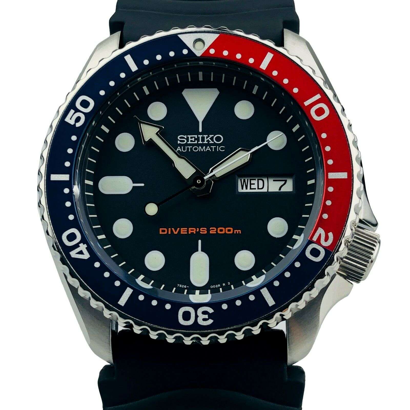 Seiko Divers Pepsi Automatik Schwarzes Zifferblatt Schwarzes Gummiarmband Herren Uhr SKX009K1