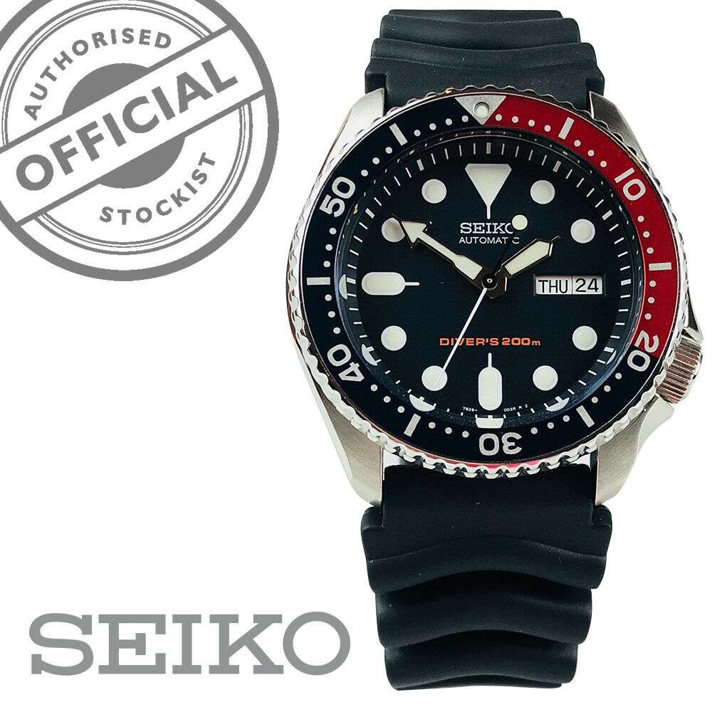 Seiko Divers Pepsi Automatik Schwarzes Zifferblatt Schwarzes Gummiarmband Herren Uhr SKX009K1