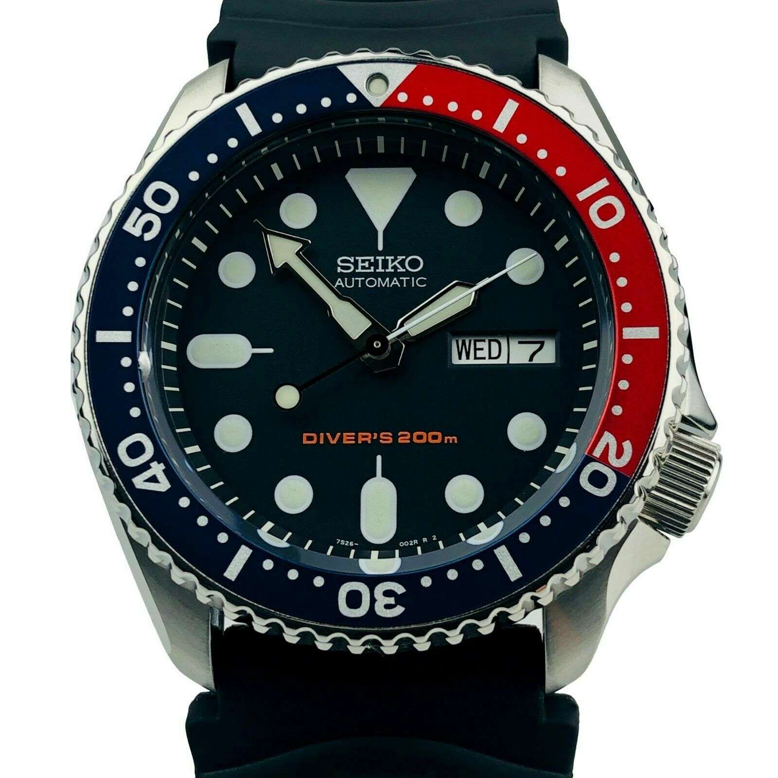 Seiko Divers Pepsi Automatik Schwarzes Zifferblatt Schwarzes Gummiarmband Herren Uhr SKX009K1