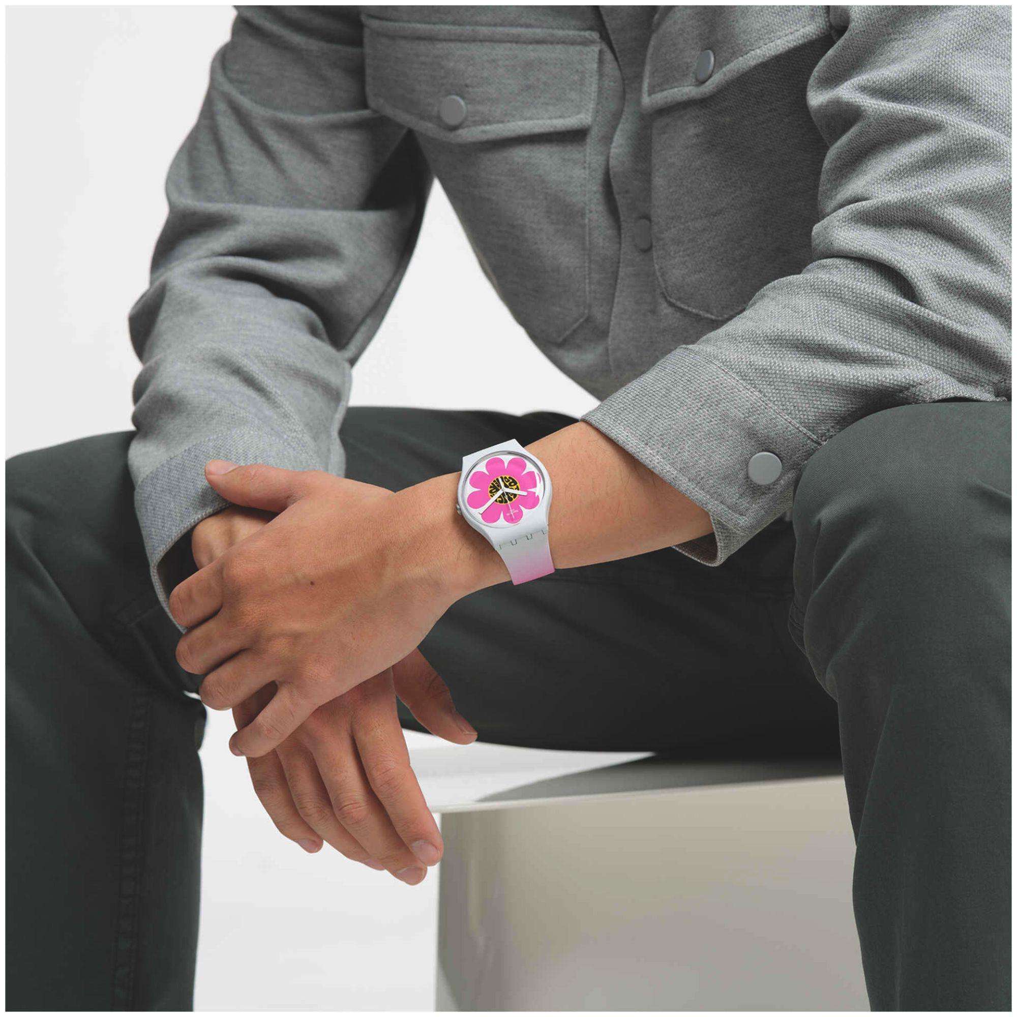 Swatch New Gent Bioceramic Flower Hour Quartz Multi-Coloured Dial Silicone Watch SO32M104