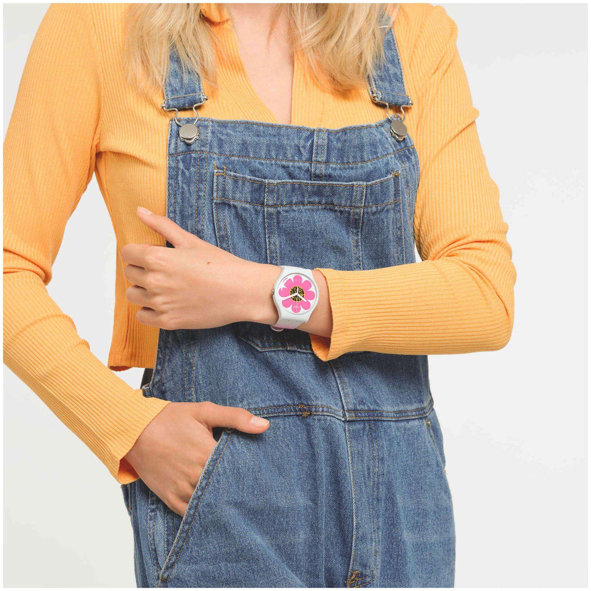 Swatch New Gent Bioceramic Flower Hour Quartz Multi-Coloured Dial Silicone Watch SO32M104
