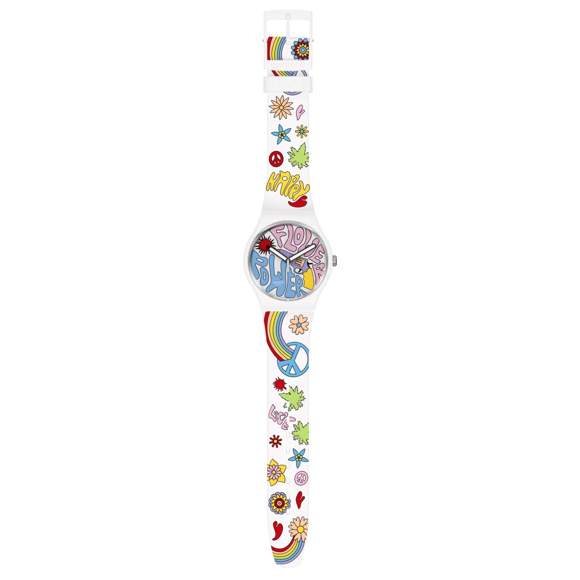 Swatch New Gent Bioceramic Power Of Peace Quartz Multi-Coloured Dial Silicone Watch SO32W107