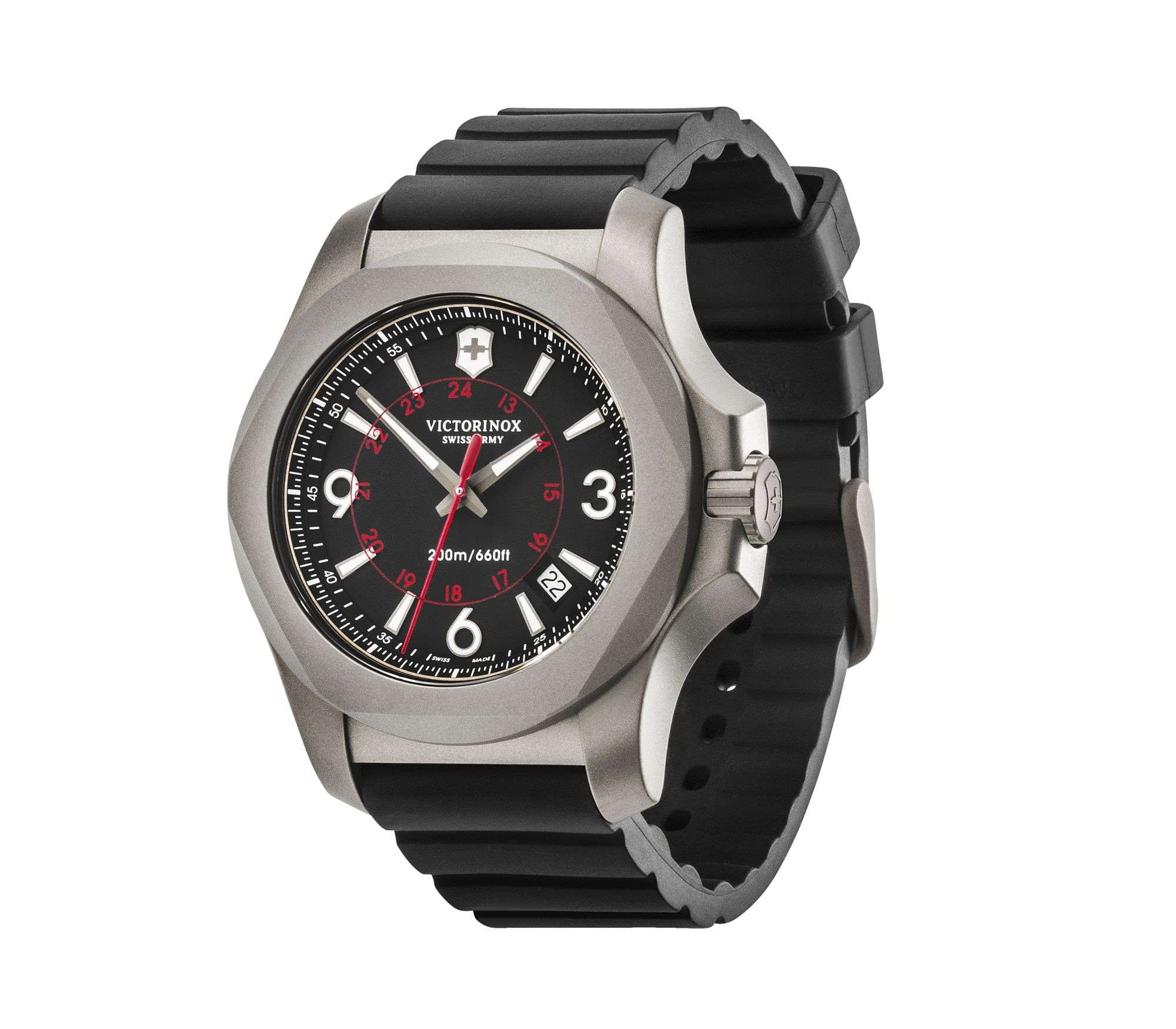 Victorinox I.N.O.X 42mm Black Dial Rubber Mens Quartz Watch 241883