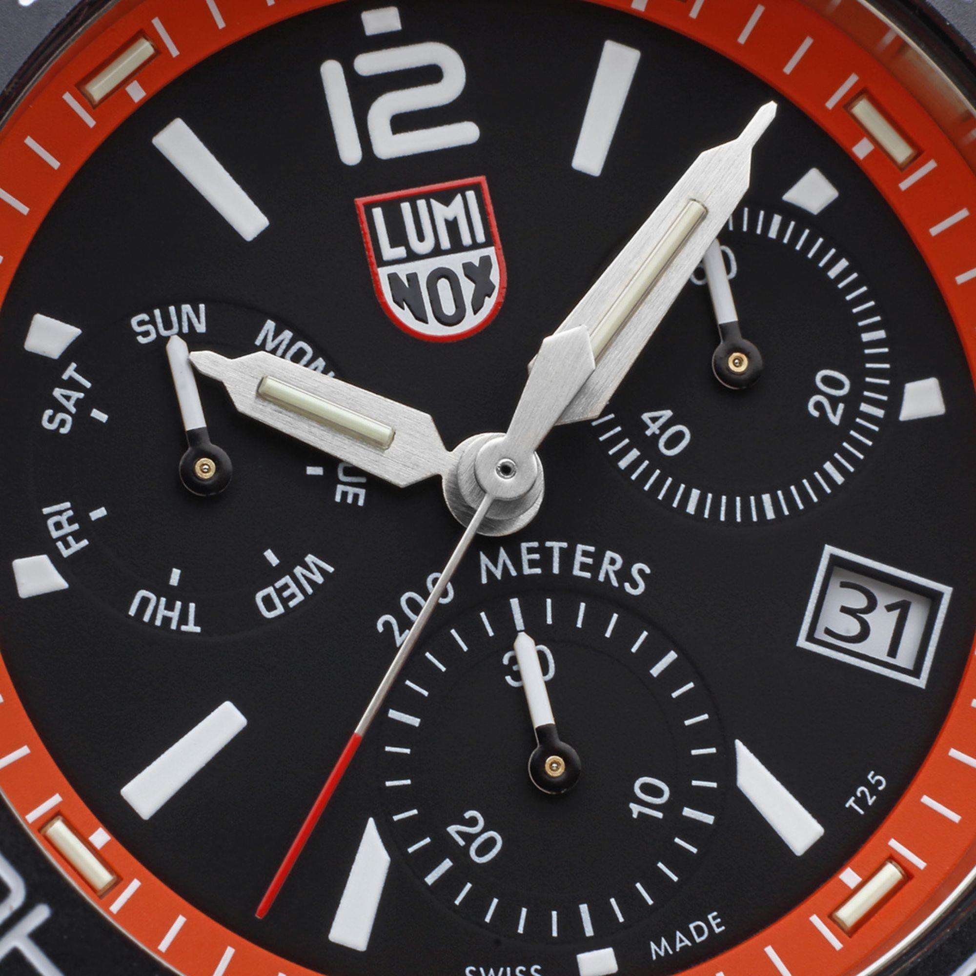 Luminox Pacific Diver Chronograph Orange Gummiband Schwarzes Zifferblatt Herren Uhr XS.3149