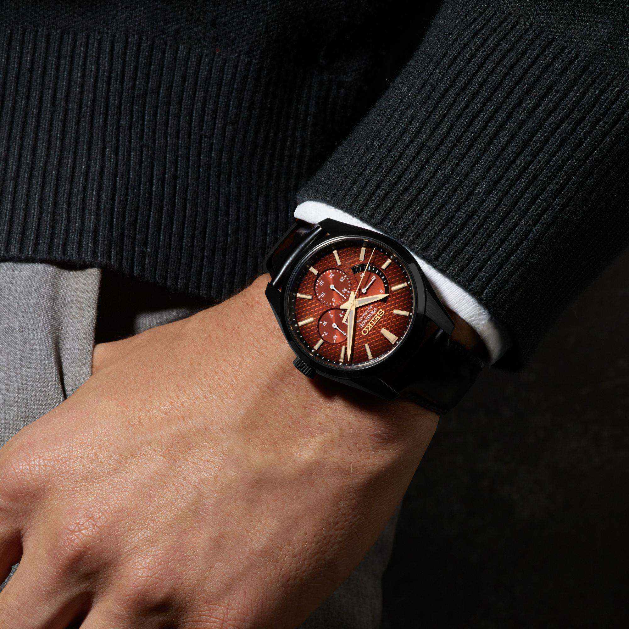 Seiko Presage Sharp Edged Kabuki Limitierte Auflage Rotes Zifferblatt Lederband Herren Uhr SPB329J1