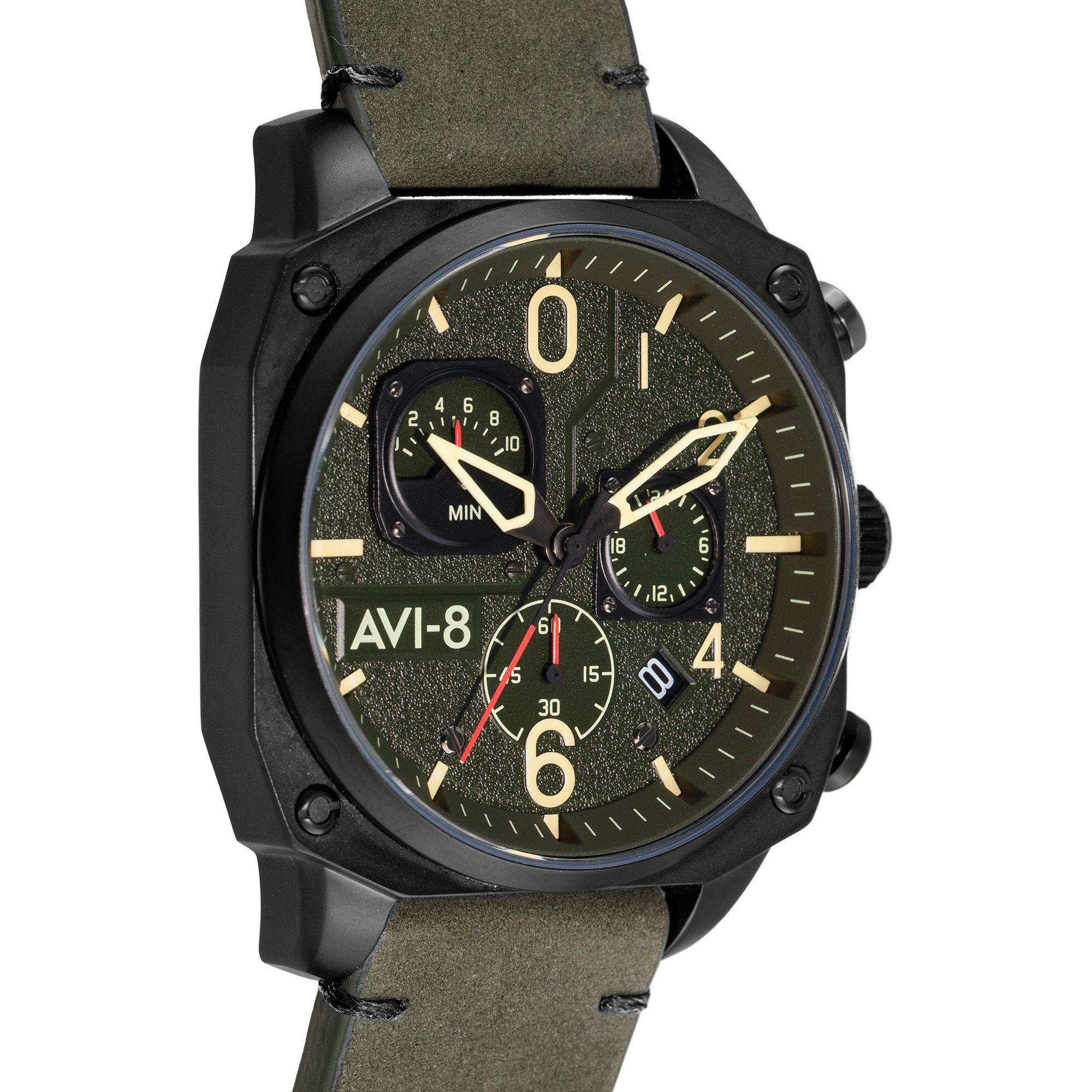 AVI-8 Hawker Hunter Retrograde Chronograph Tiefgrün Schwarze Herren Uhr AV-4052-08