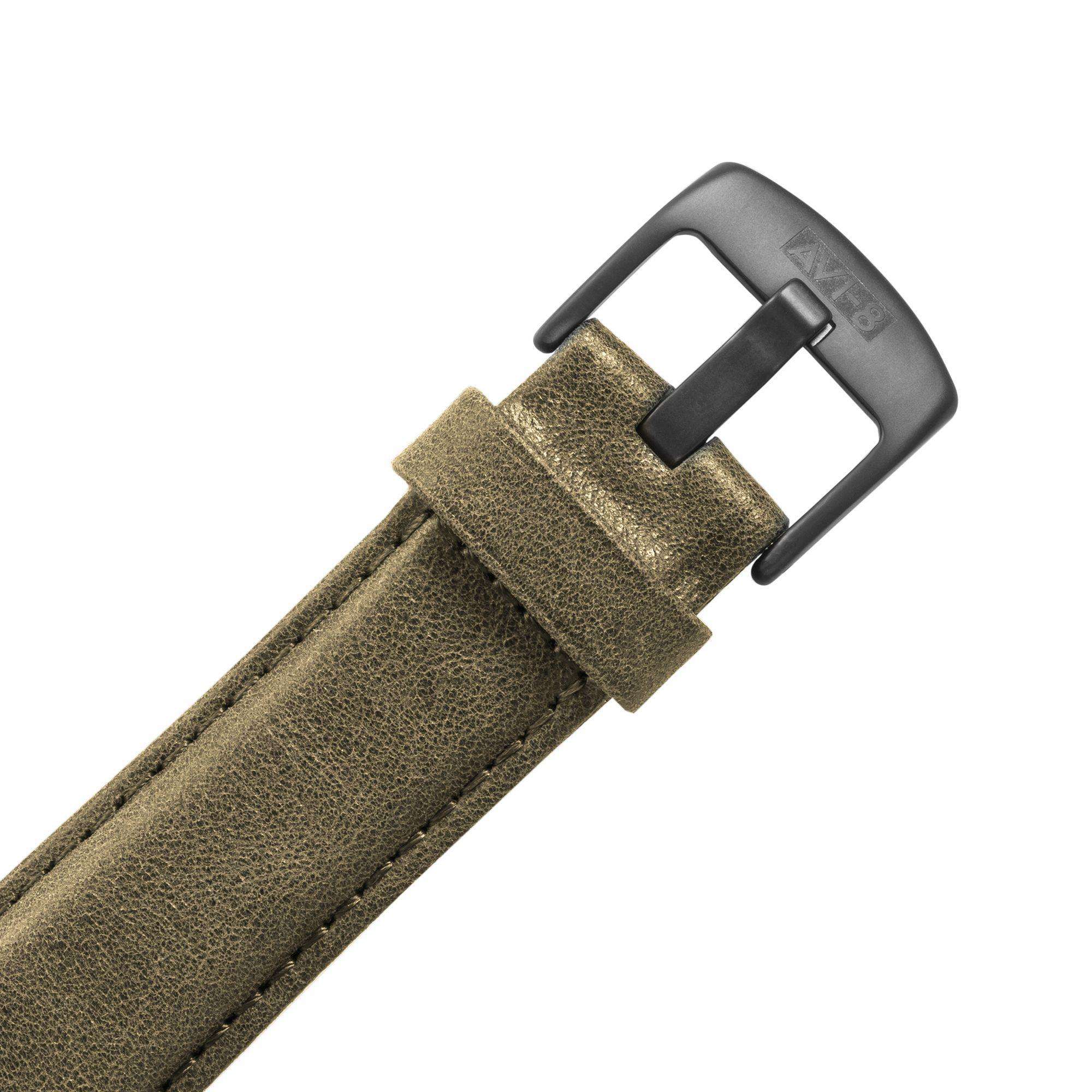 Die AVI-8 Hawker Hurricane Classic Chronograph Uhr mit schwarzem Zifferblatt und grünem Lederarmband für Herren AV-4011-0E