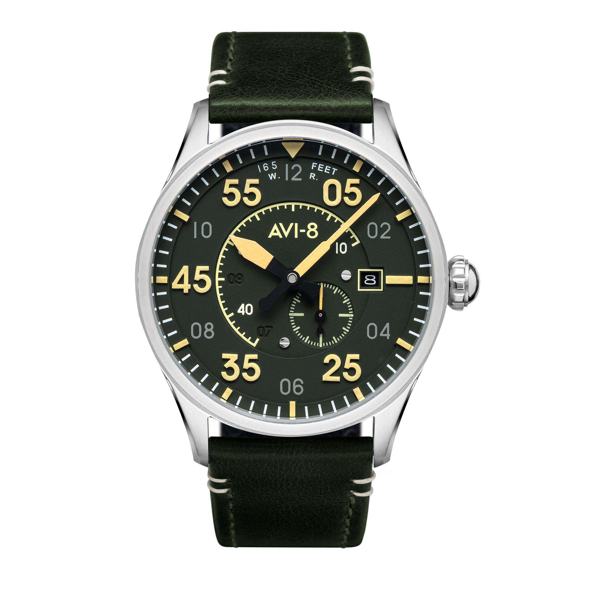 AVI-8 Spitfire Typ 300 Automatik Olivgrün mit zusätzlichem Armband Herren Uhr AV-4073-22