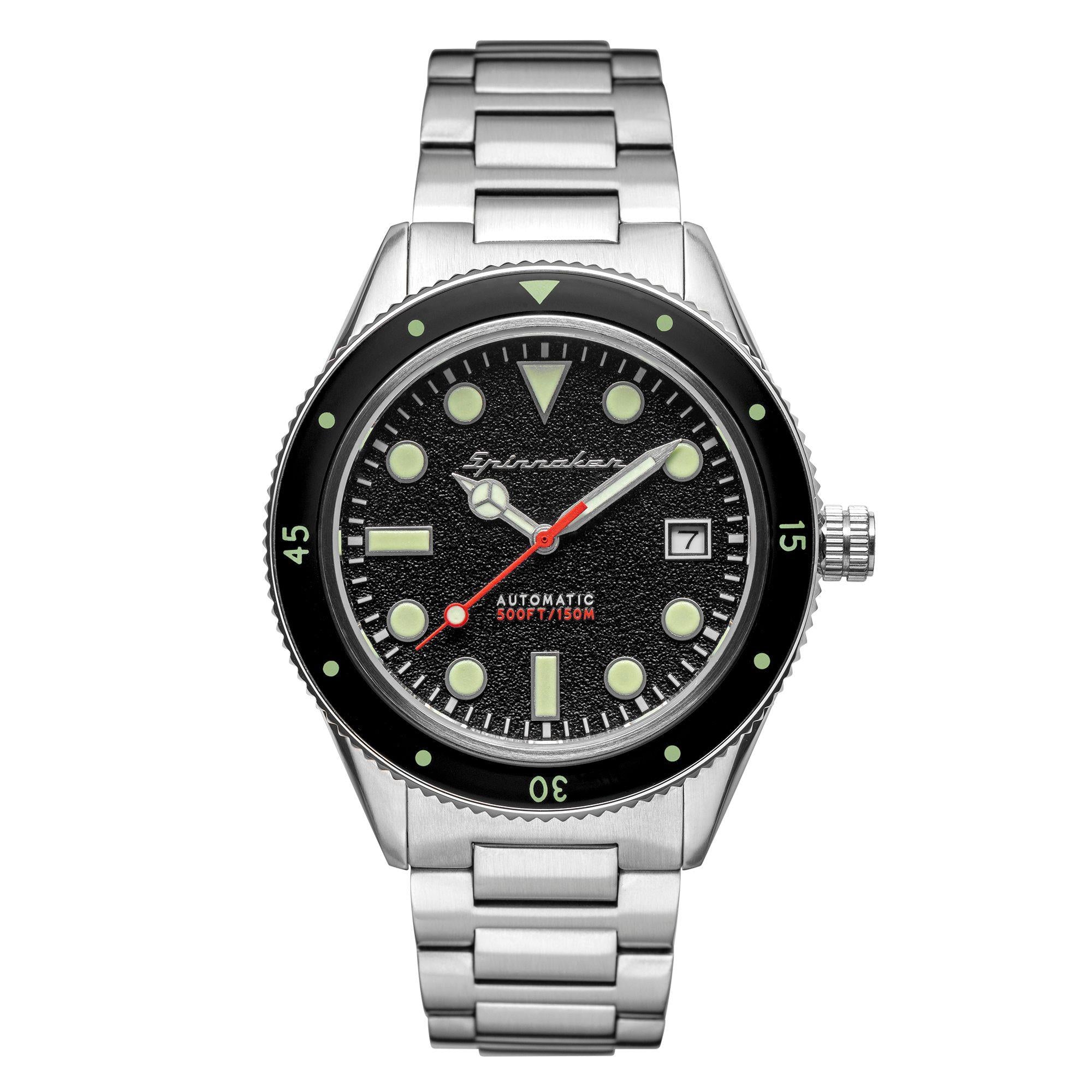 Spinnaker Cahill Midsize Sandfarben Schwarzes Zifferblatt Edelstahlarmband Herren Uhr SP-5075-11