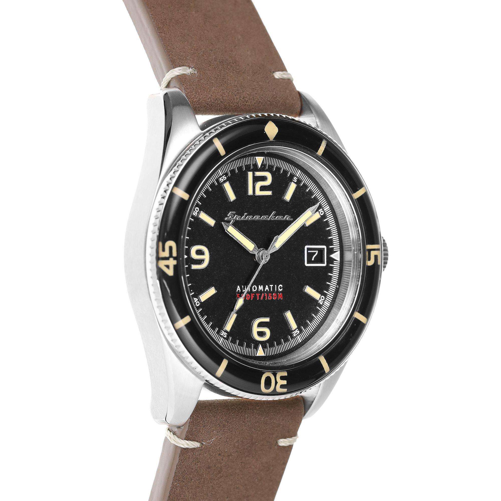 Spinnaker Fleuss Lumber Schwarz Braun Lederarmband Herren Uhr SP-5055-01