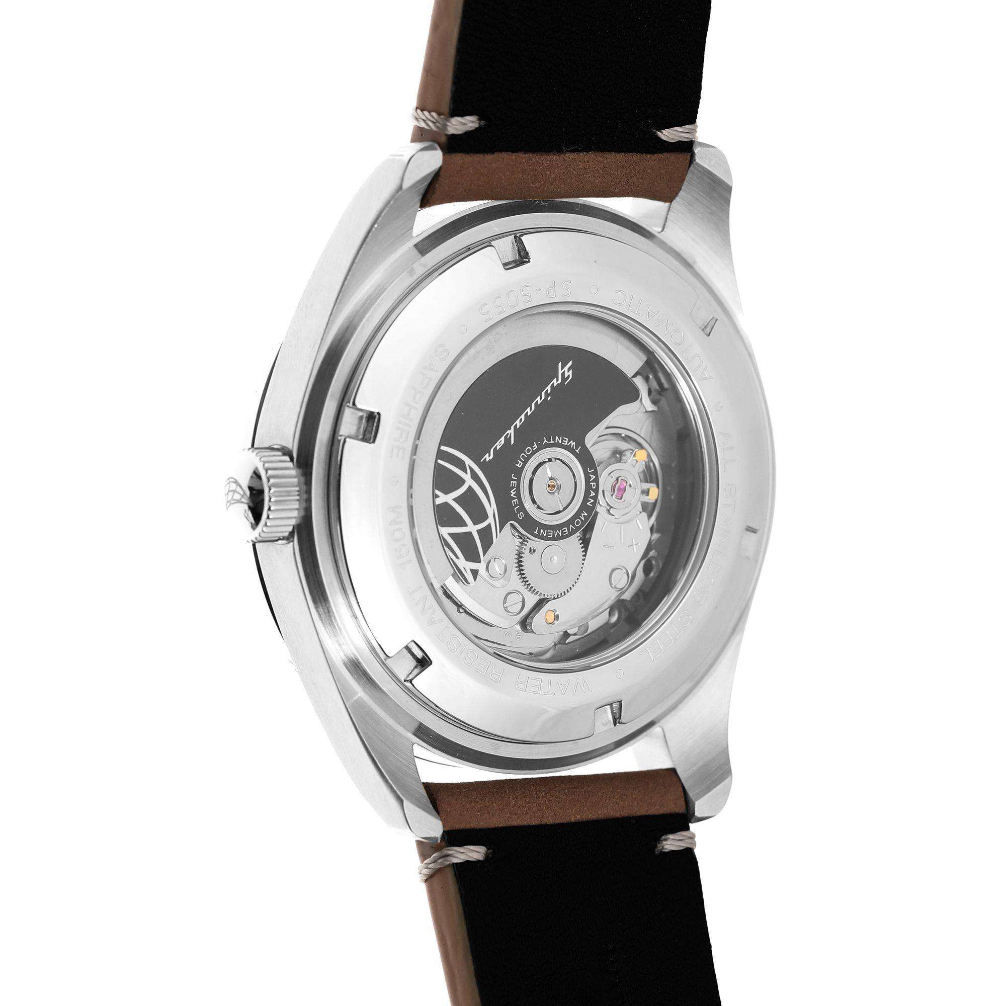 Spinnaker Fleuss Lumber Schwarz Braun Lederarmband Herren Uhr SP-5055-01