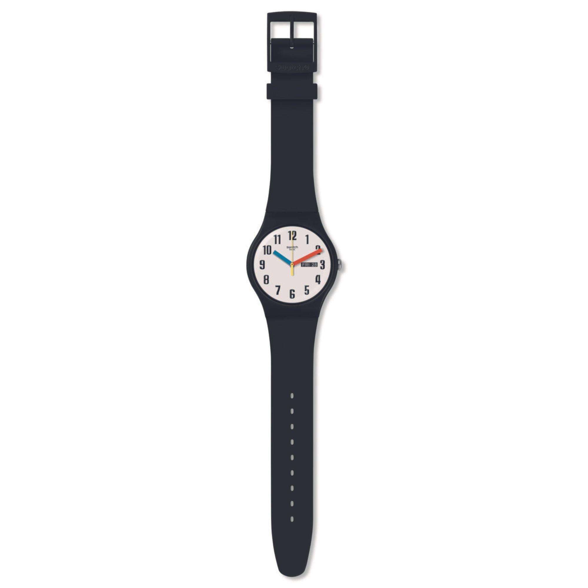 Swatch Elementary in Biosourced New Gent White Dial Black Strap Bau Watch SO29B705