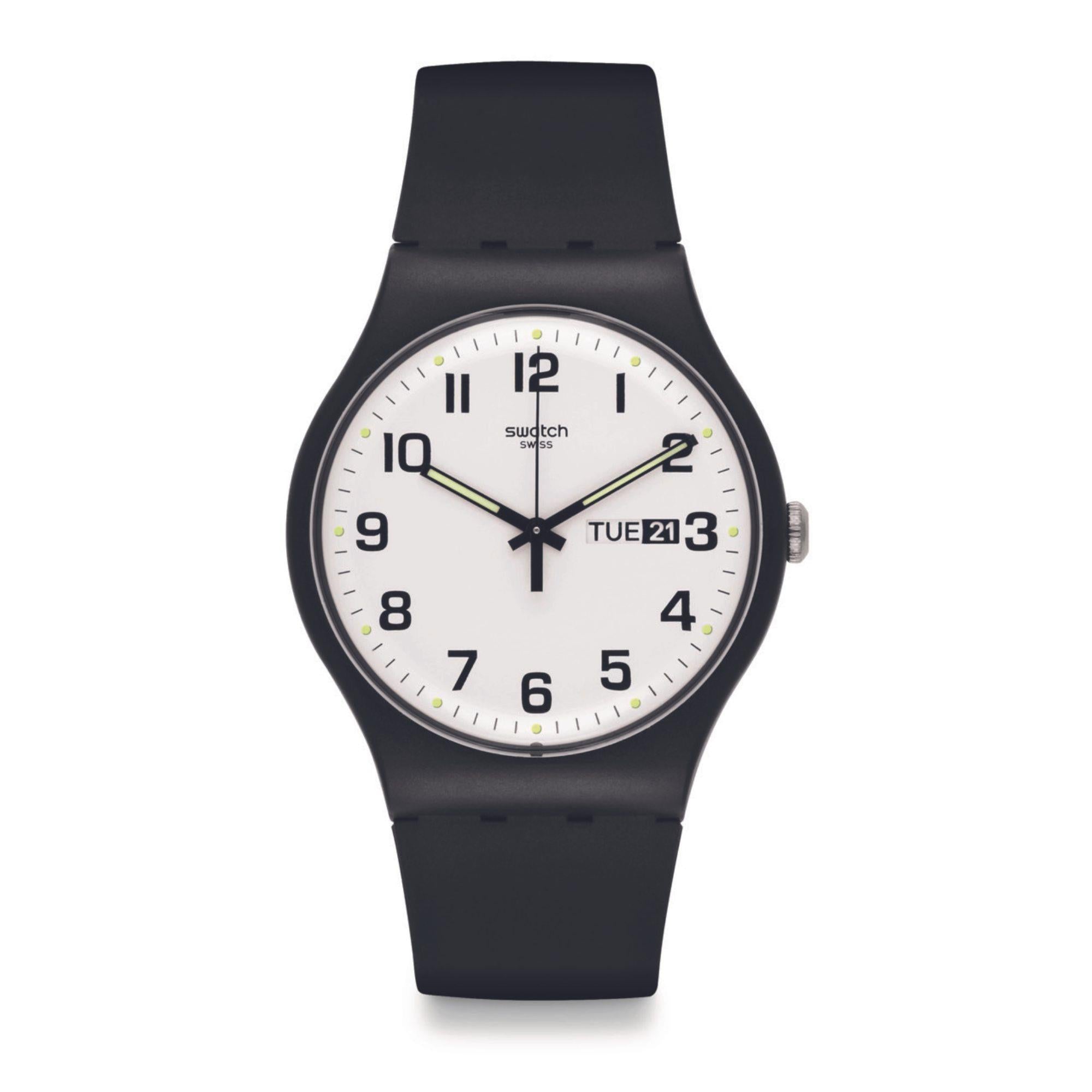 Swatch New Gent Classic Twice Again White Dial Black Strap Unisex Watch SO29B7O3